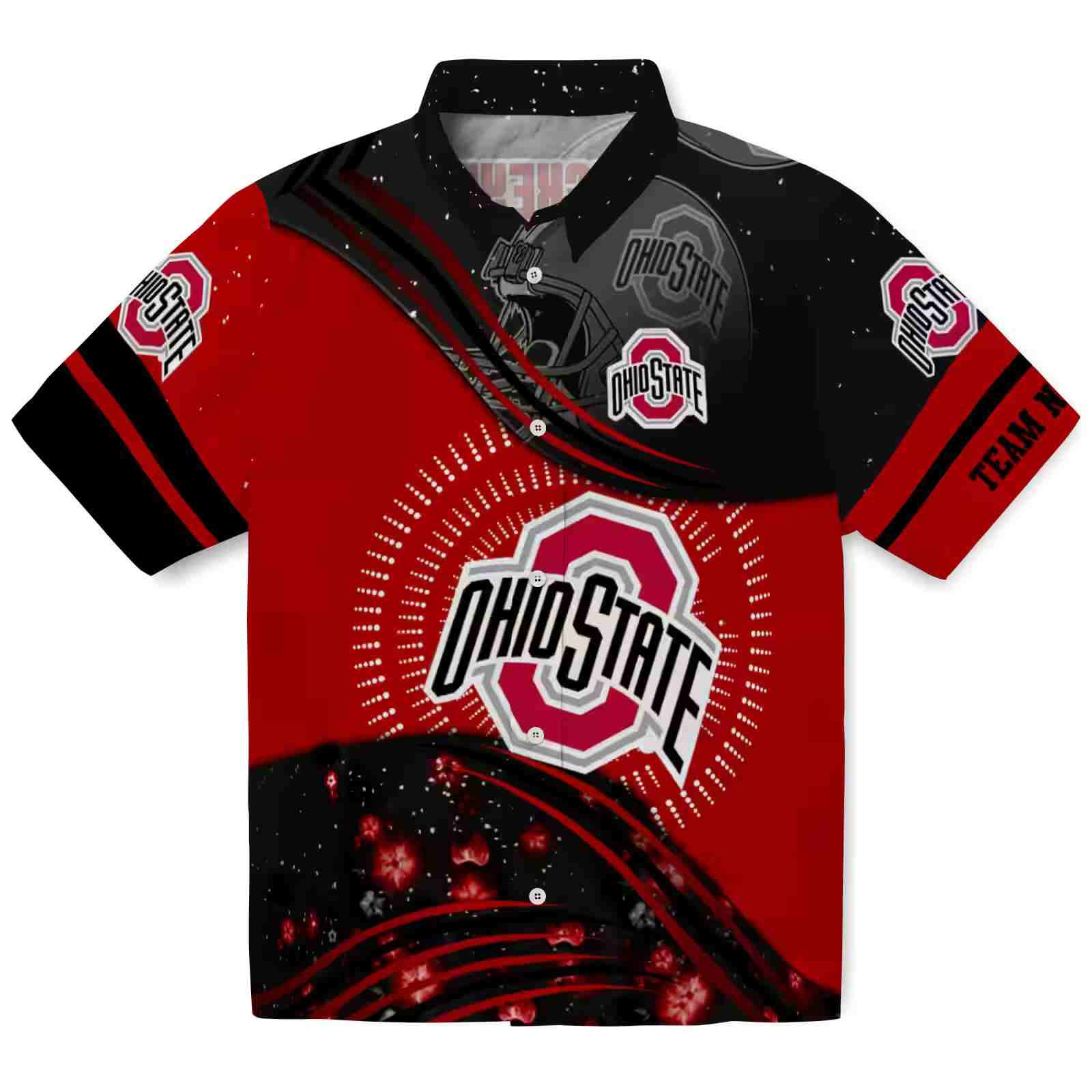 Ohio State Buckeyes Football Wave Scarlet Black Hawaiian Shirt