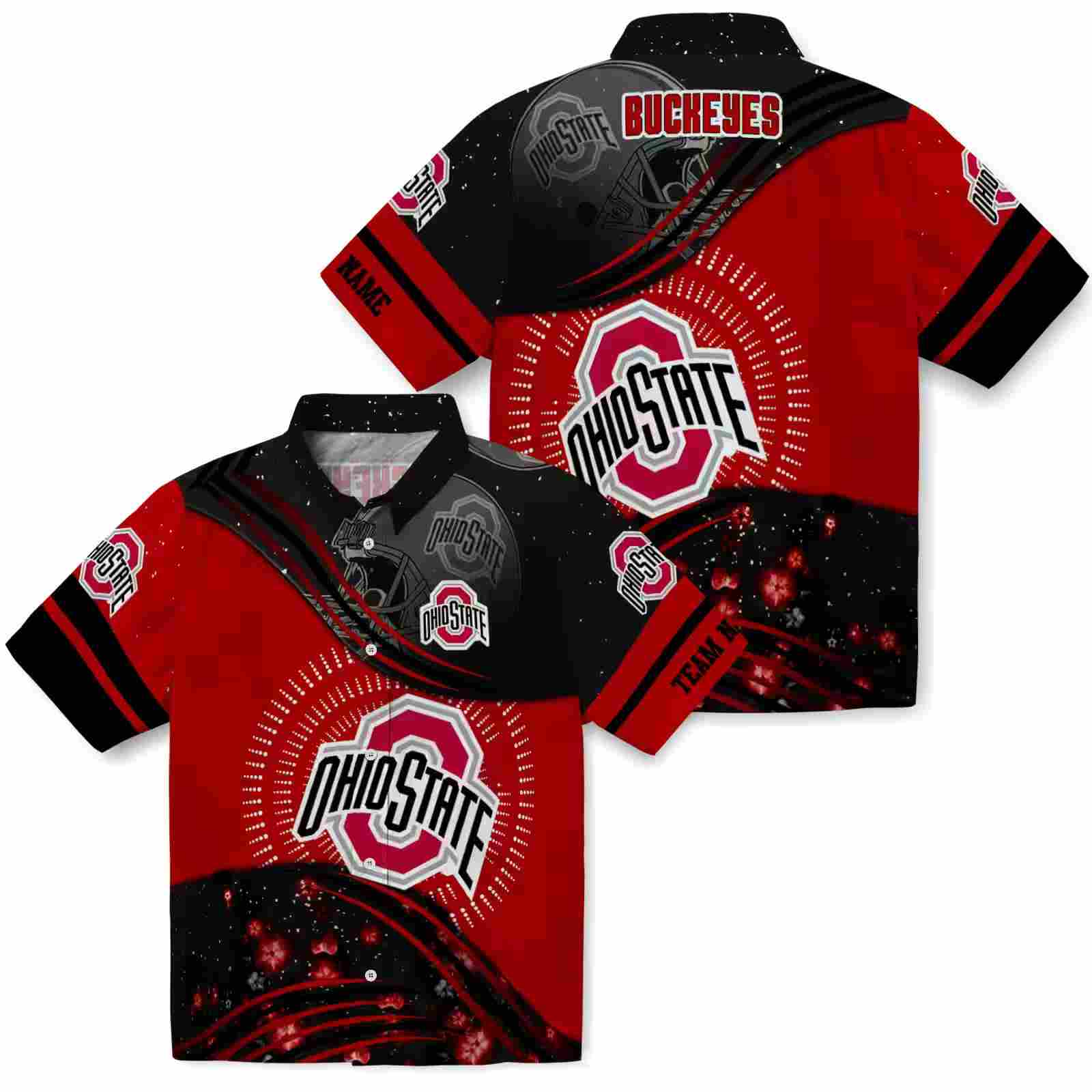 ohio state buckeyes football wave scarlet black hawaiian shirt high quality