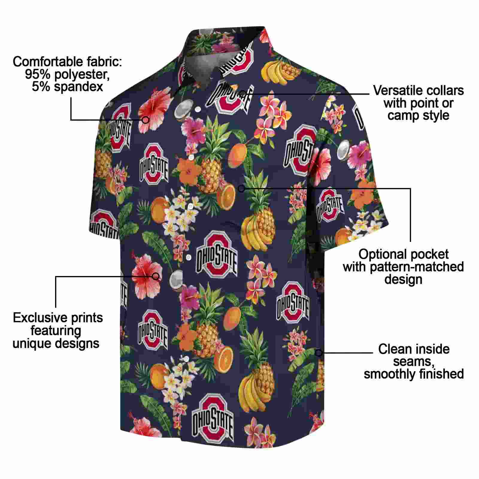 ohio state buckeyes hibiscus and fruit navy blue hawaiian shirt new arrival