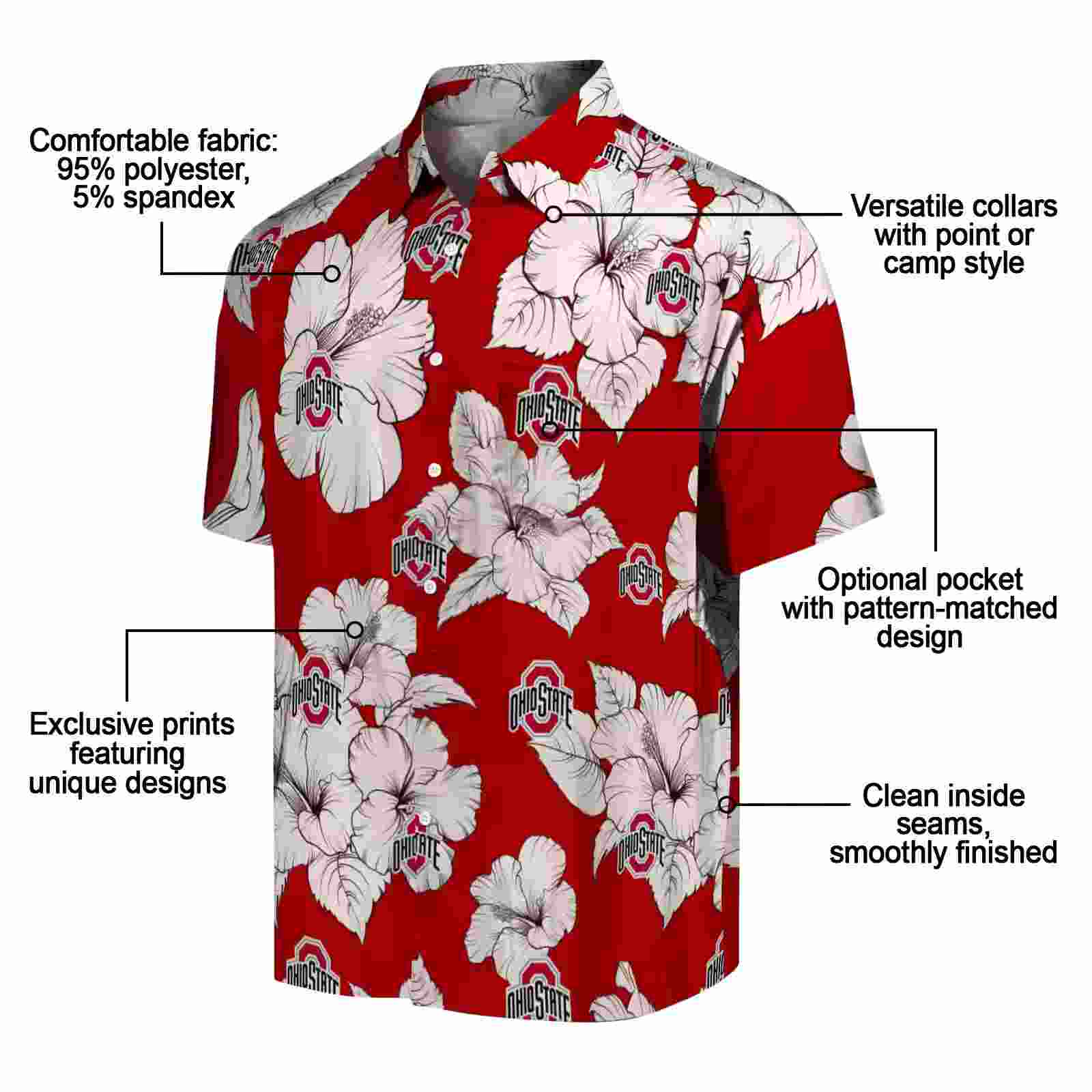 ohio state buckeyes hibiscus blooms scarlet white hawaiian shirt new arrival