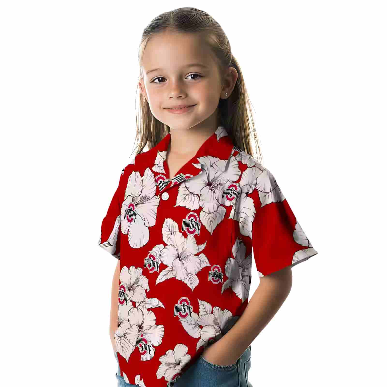 ohio state buckeyes hibiscus blooms scarlet white hawaiian shirt premium grade