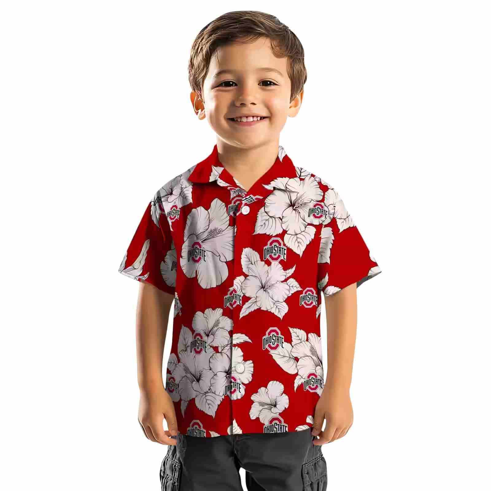 ohio state buckeyes hibiscus blooms scarlet white hawaiian shirt top rated