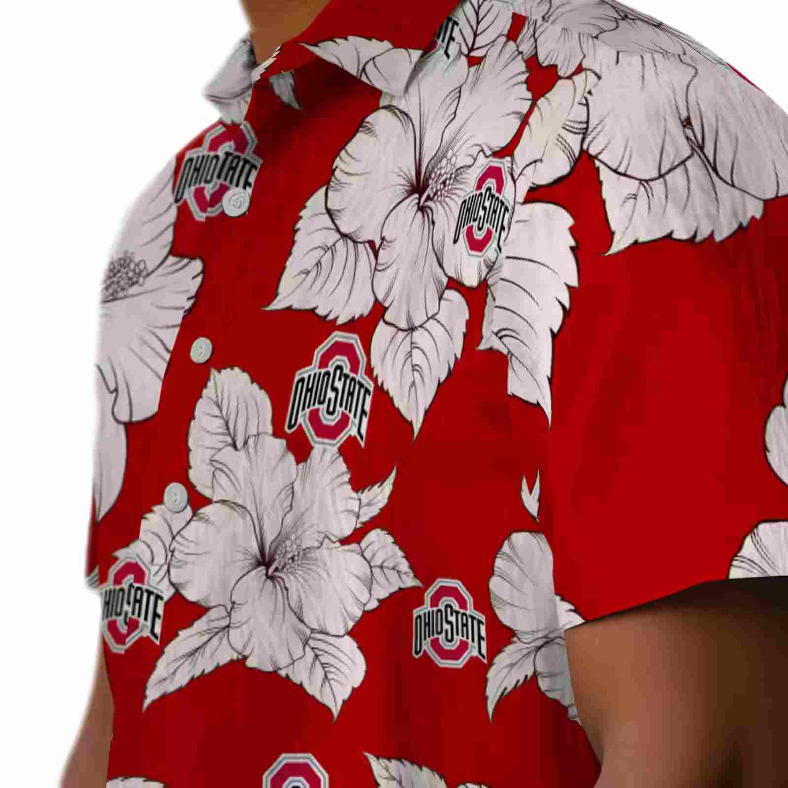 ohio state buckeyes hibiscus blooms scarlet white hawaiian shirt trendy