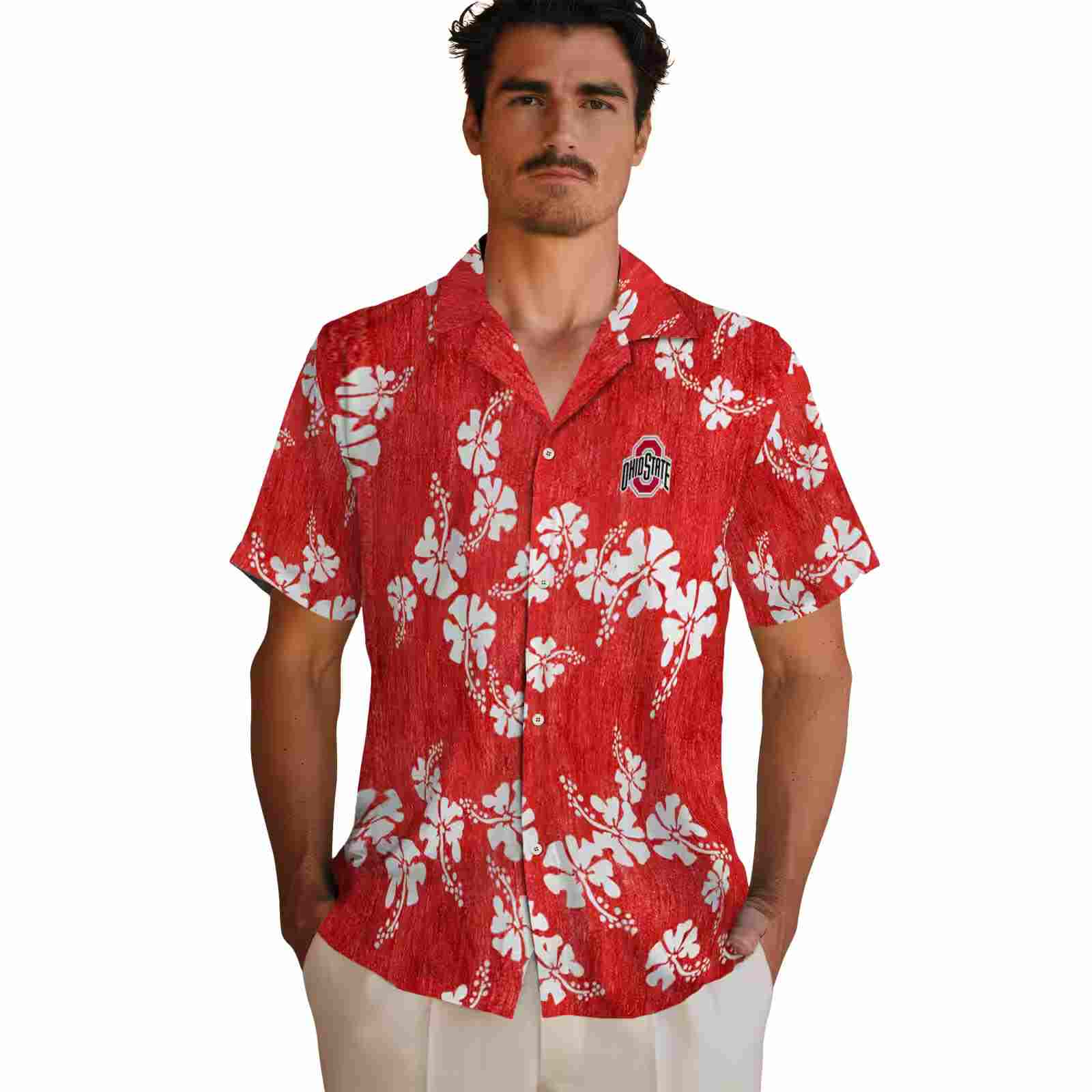 ohio state buckeyes hibiscus clusters scarlet hawaiian shirt fashion forward