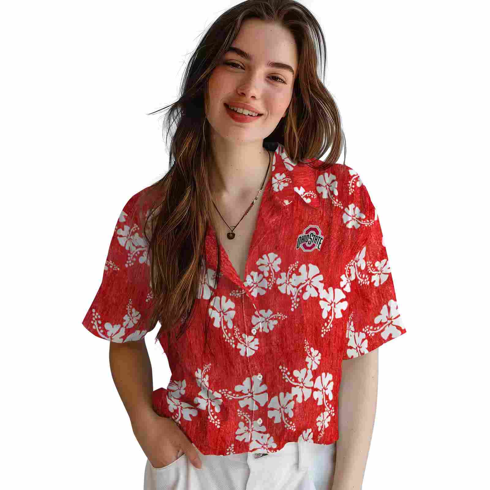 ohio state buckeyes hibiscus clusters scarlet hawaiian shirt latest model