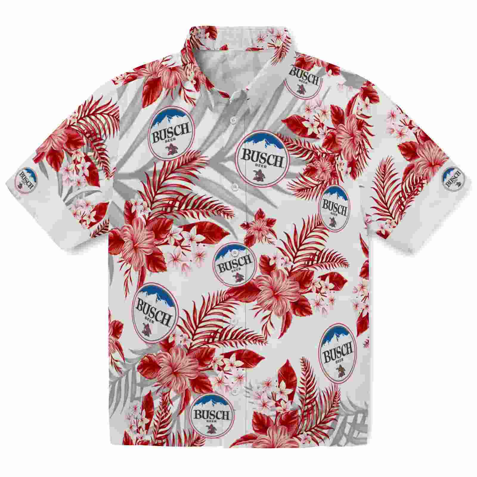 Ohio State Buckeyes Hibiscus Palm Leaves Scarlet White Hawaiian Shirt