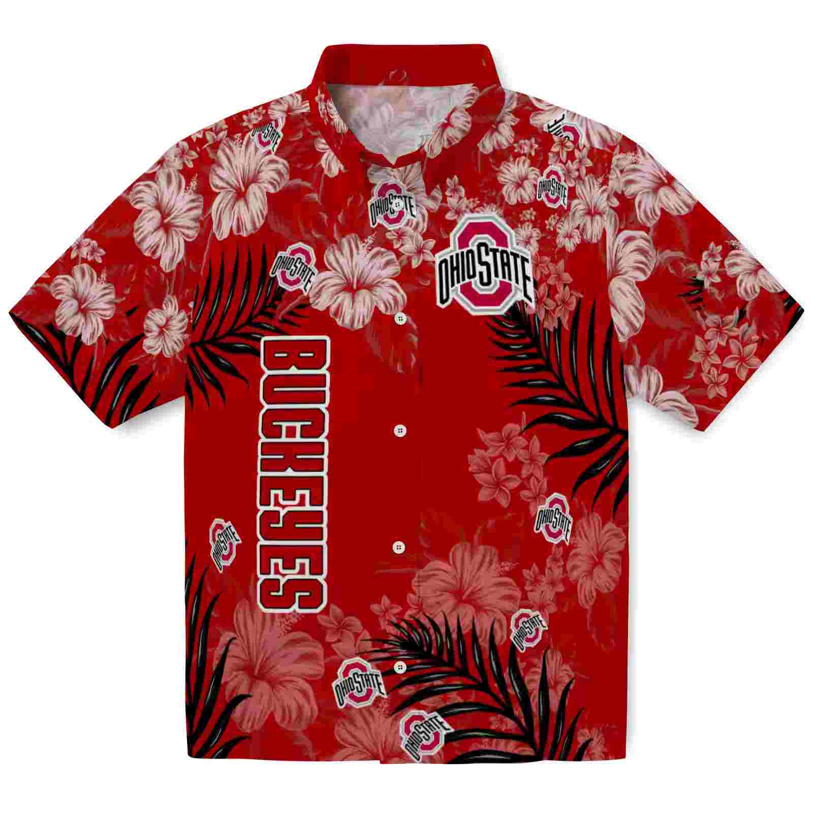 Ohio State Buckeyes Hibiscus Print Scarlet Hawaiian Shirt