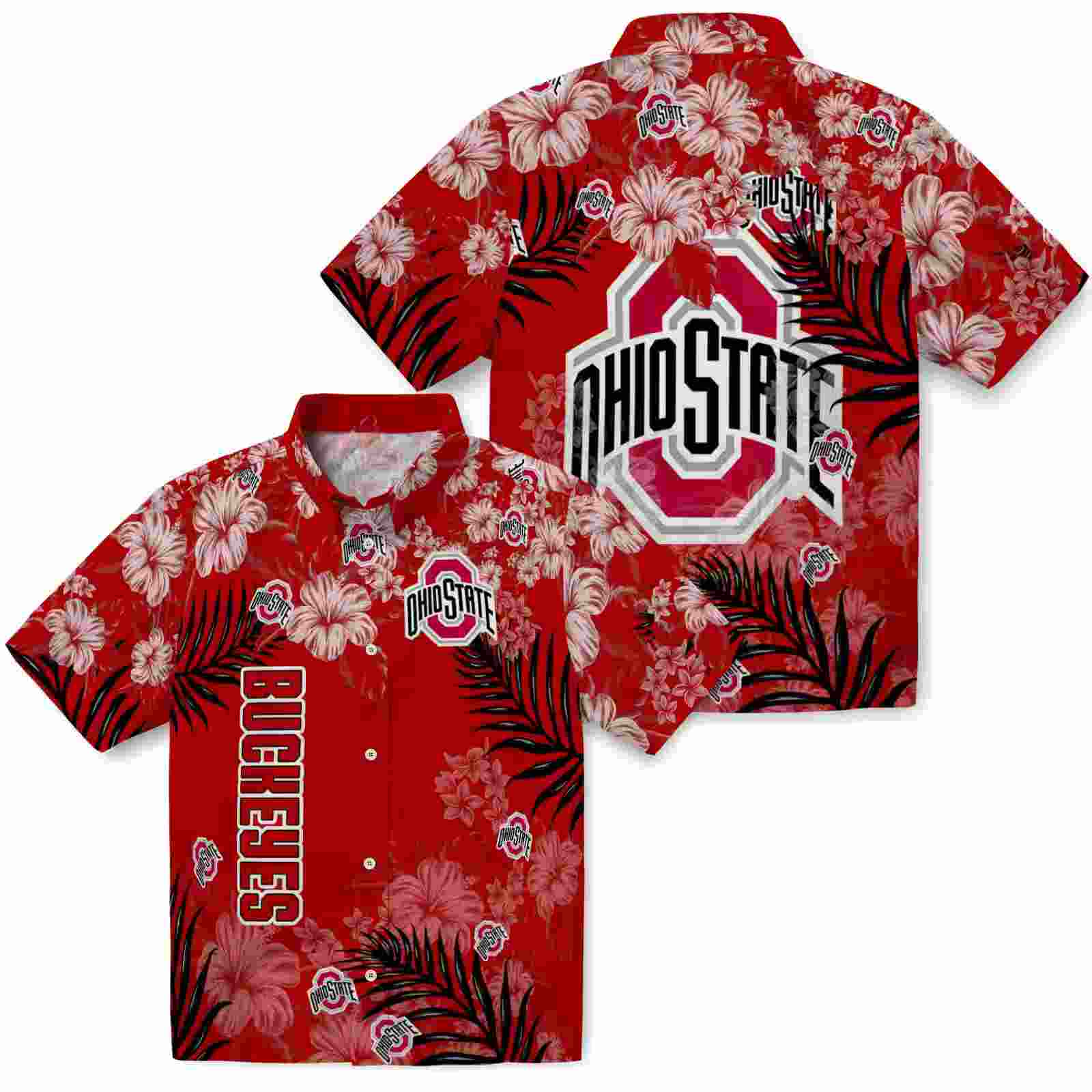 ohio state buckeyes hibiscus print scarlet hawaiian shirt high quality