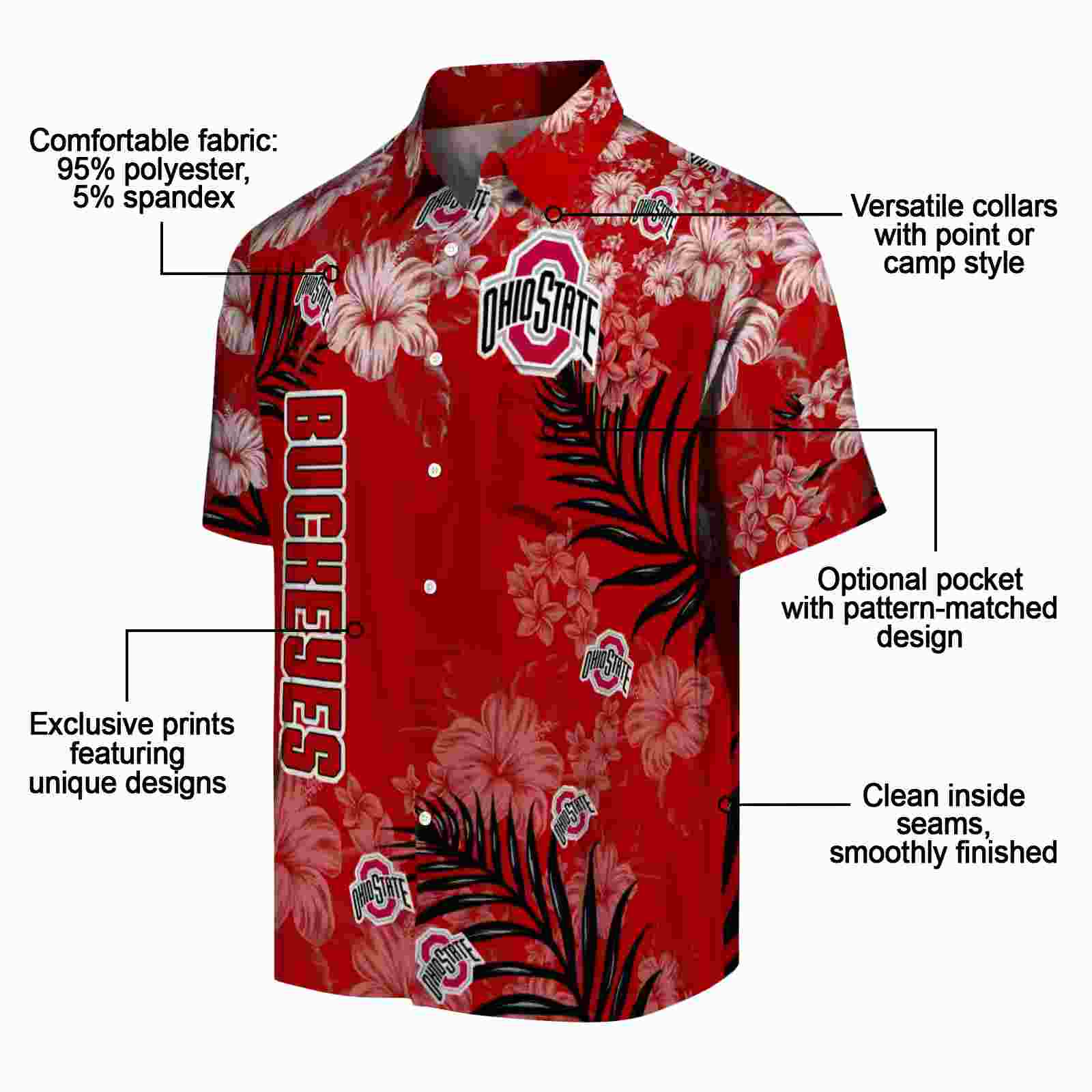 ohio state buckeyes hibiscus print scarlet hawaiian shirt new arrival