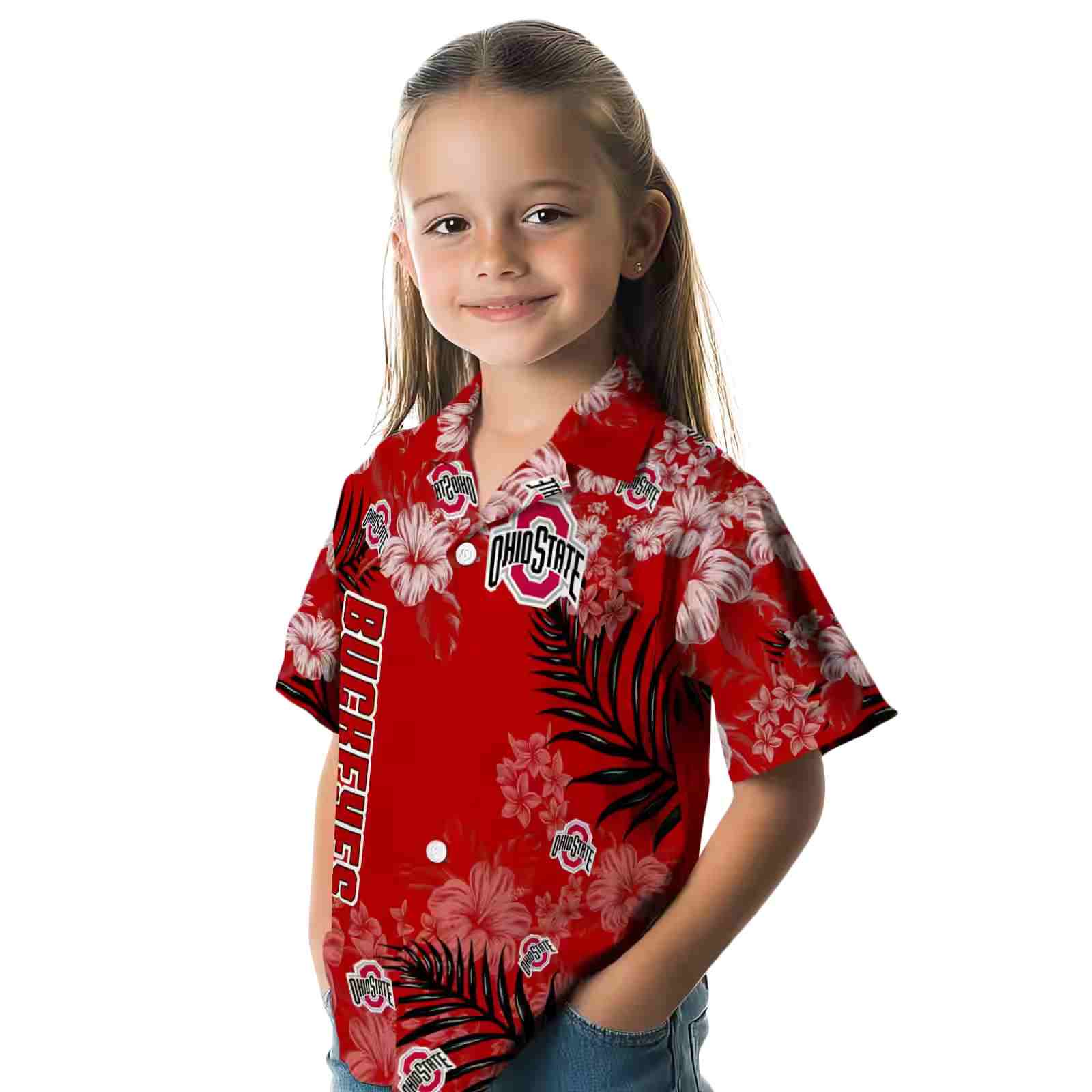 ohio state buckeyes hibiscus print scarlet hawaiian shirt premium grade