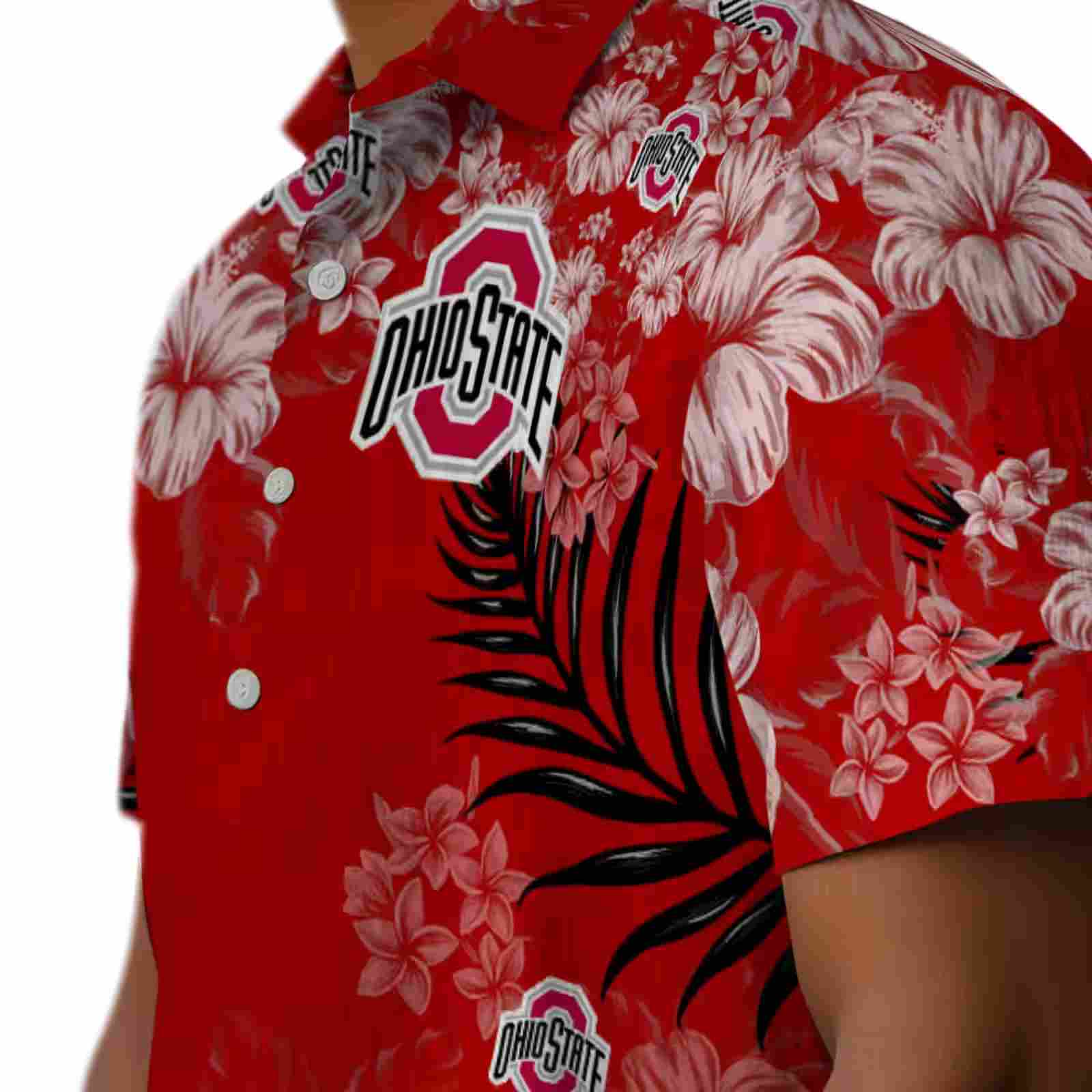 ohio state buckeyes hibiscus print scarlet hawaiian shirt trendy