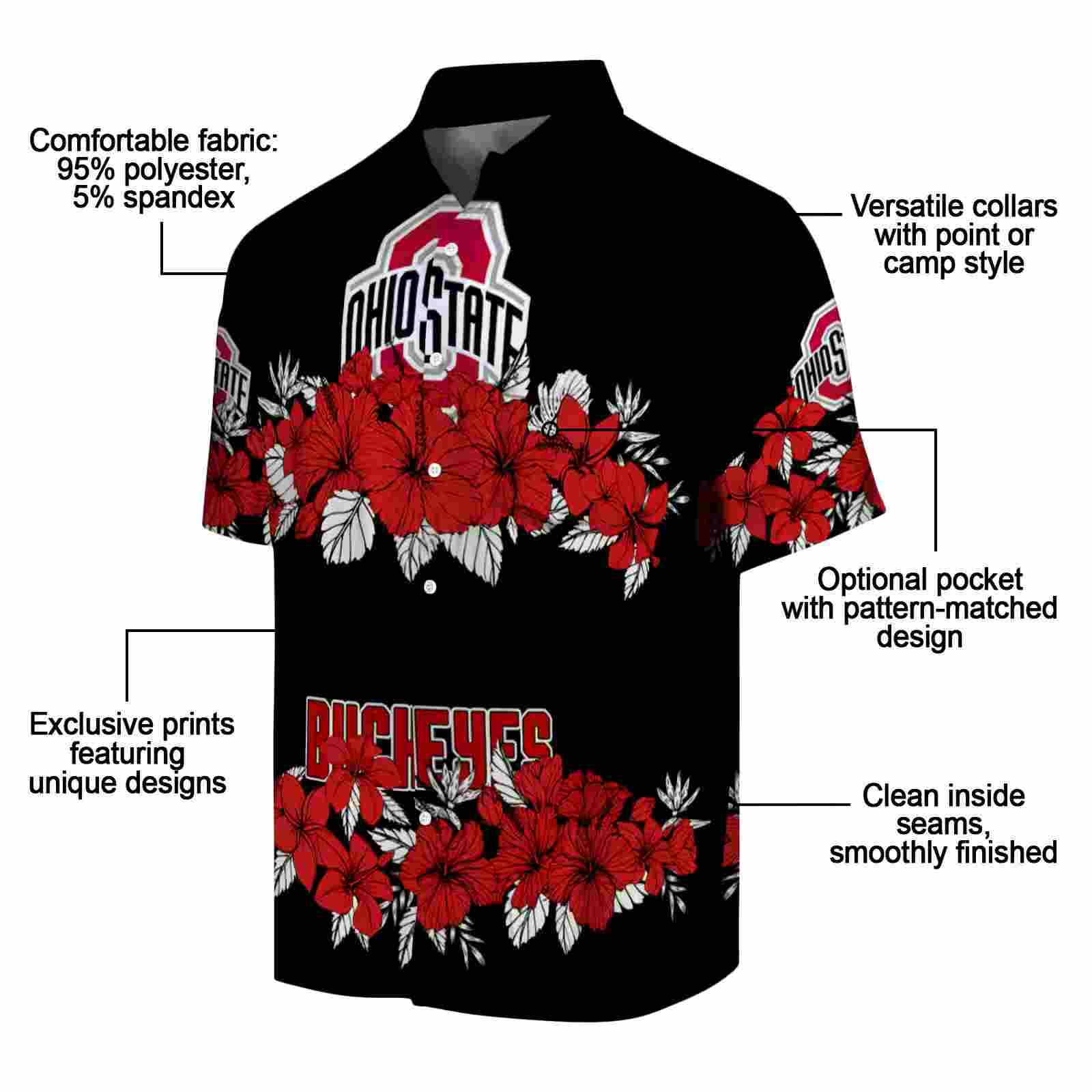 ohio state buckeyes hibiscus stripe scarlet black hawaiian shirt new arrival