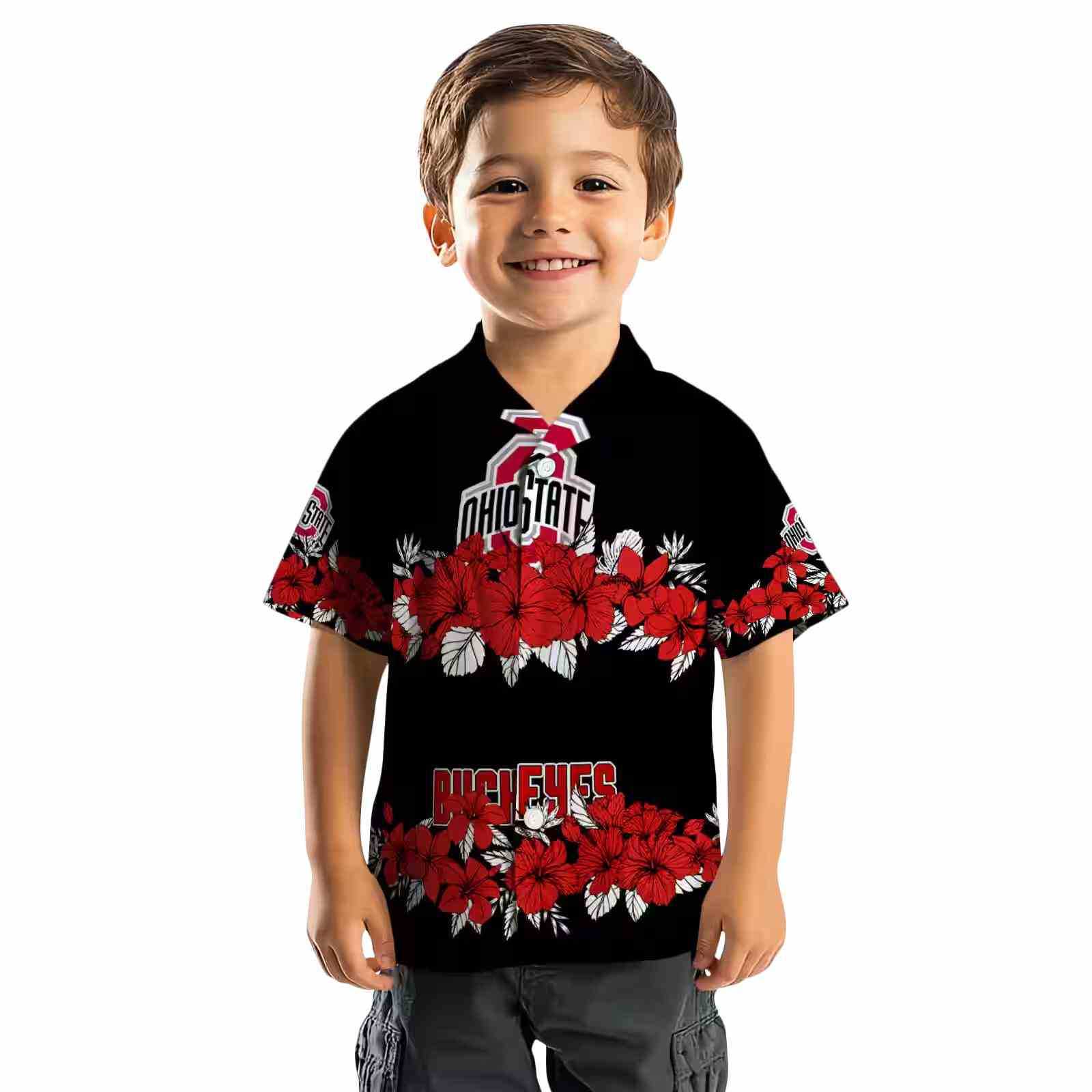 ohio state buckeyes hibiscus stripe scarlet black hawaiian shirt top rated