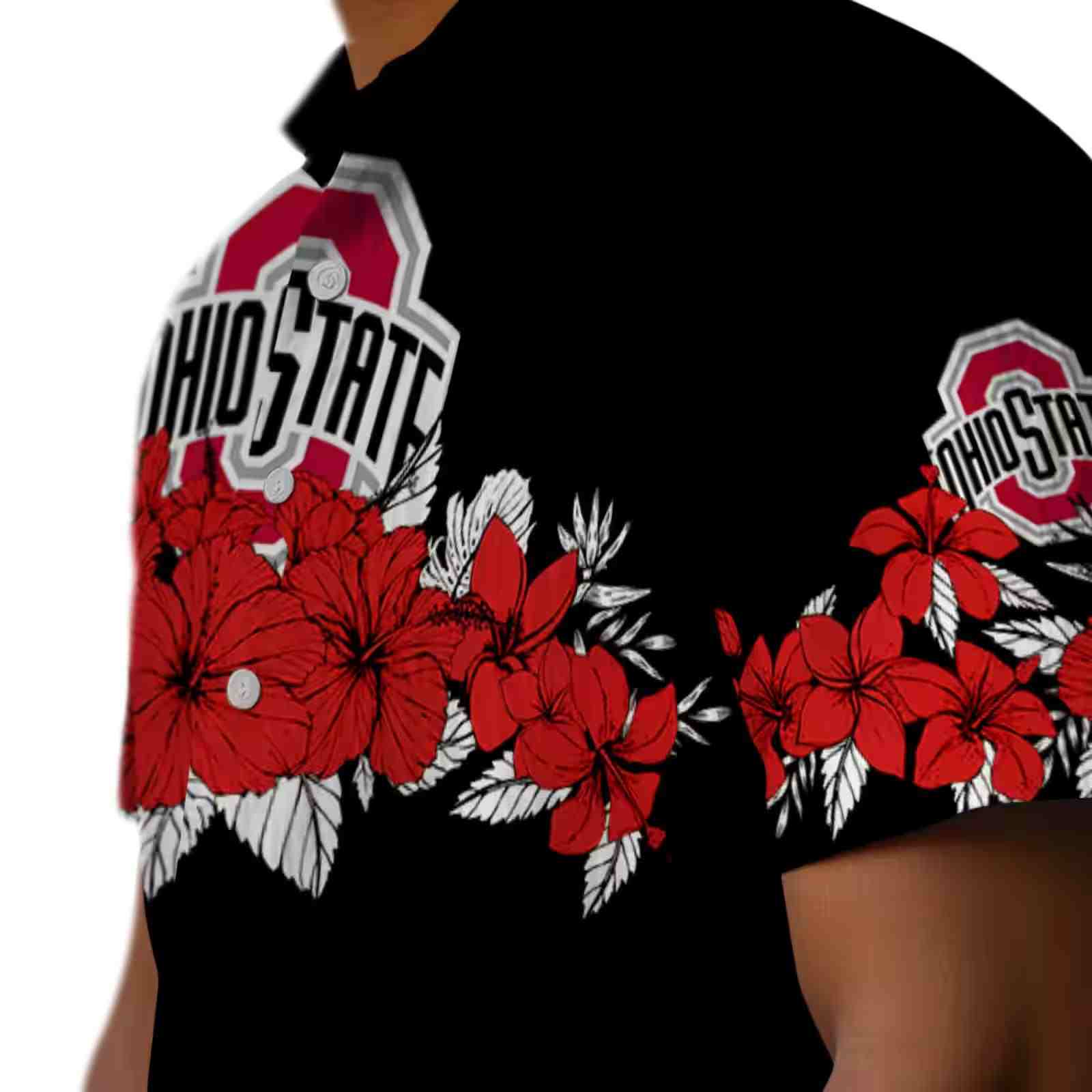 ohio state buckeyes hibiscus stripe scarlet black hawaiian shirt trendy