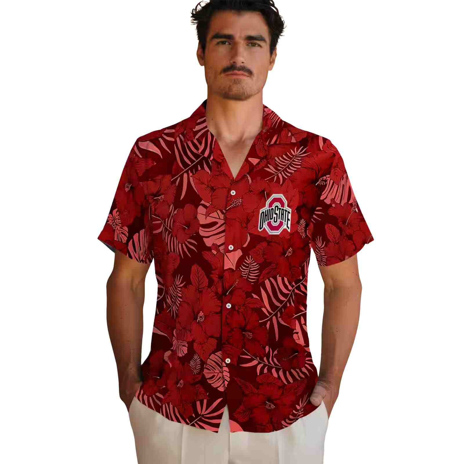 ohio state buckeyes jungle vibes scarlet hawaiian shirt fashion forward