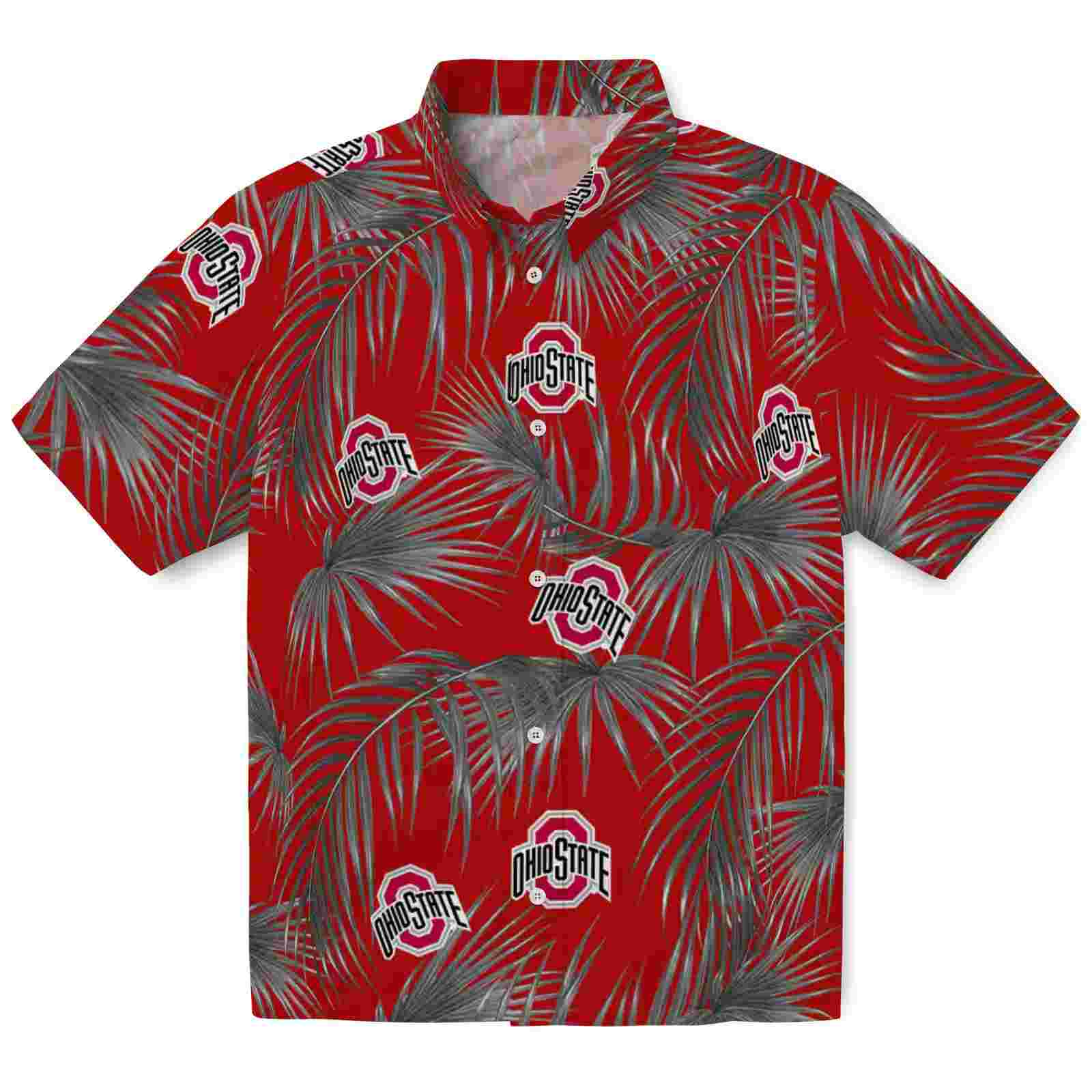 Ohio State Buckeyes Leafy Palms Scarlet Hawaiian Shirt