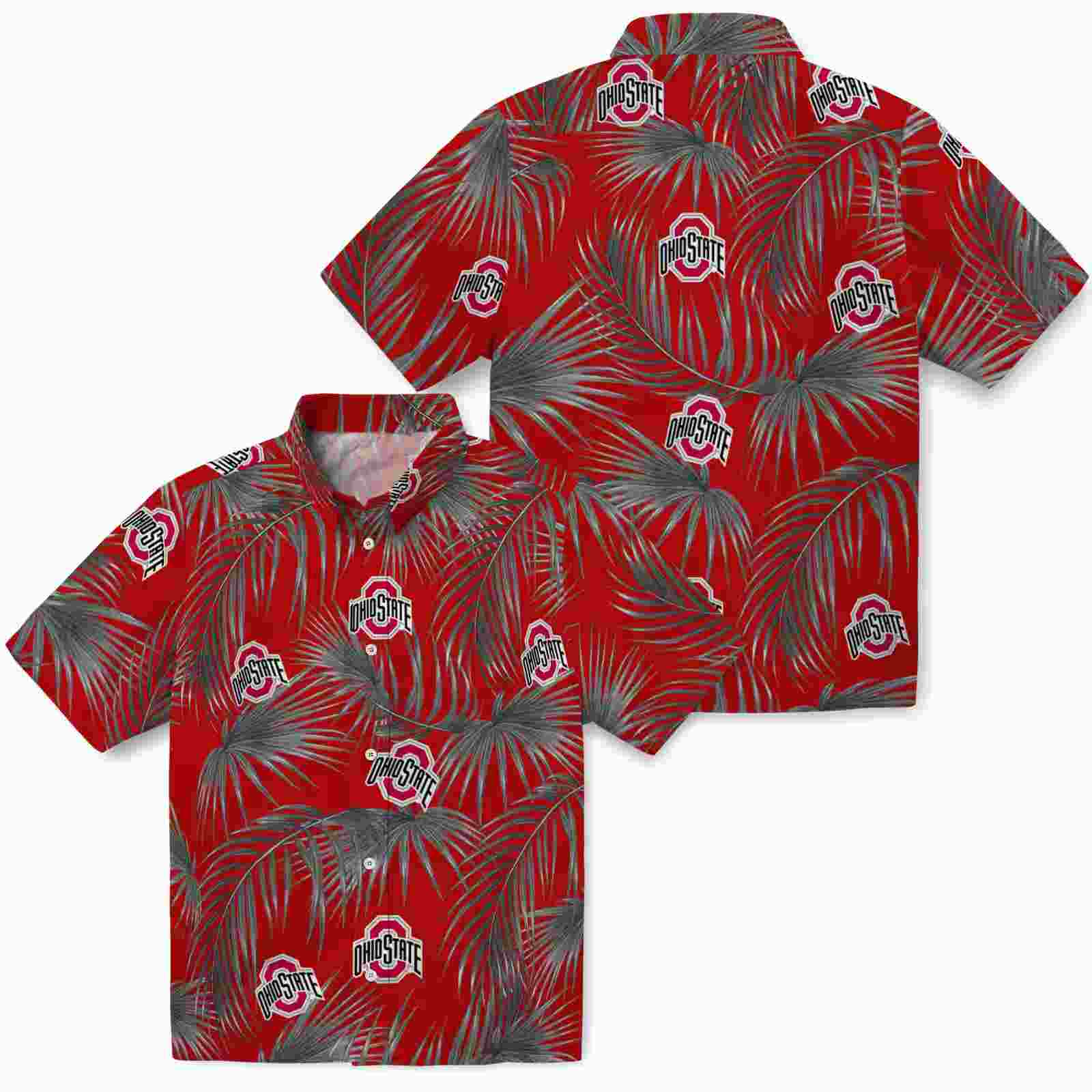 ohio state buckeyes leafy palms scarlet hawaiian shirt high quality