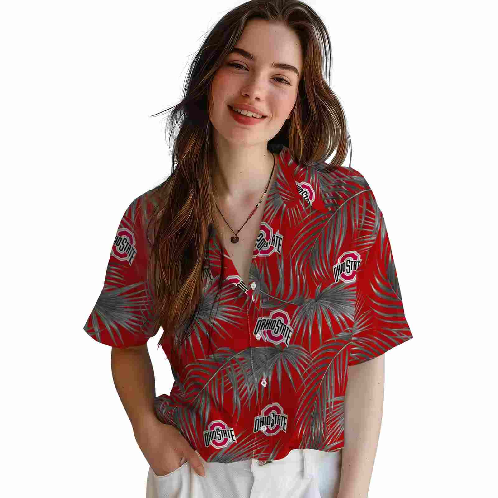 ohio state buckeyes leafy palms scarlet hawaiian shirt latest model