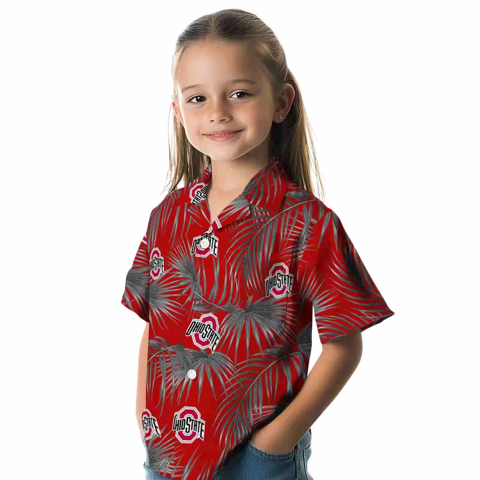 ohio state buckeyes leafy palms scarlet hawaiian shirt premium grade