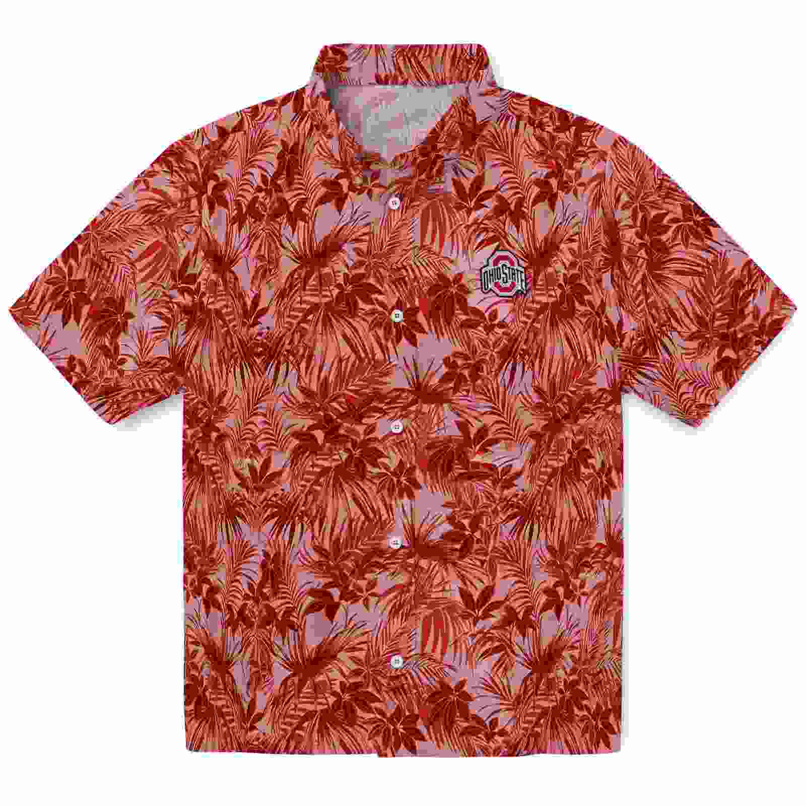 Ohio State Buckeyes Leafy Pattern Scarlet Hawaiian Shirt