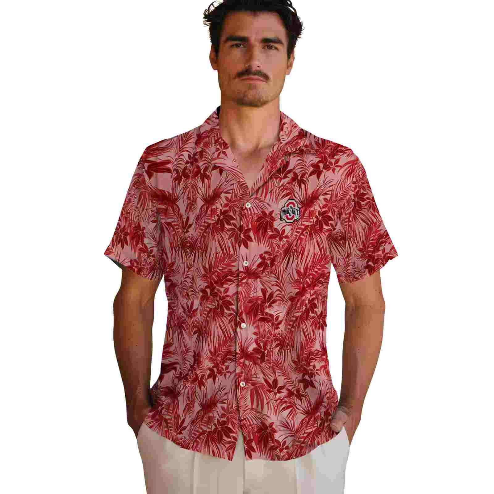 ohio state buckeyes leafy pattern scarlet hawaiian shirt fashion forward