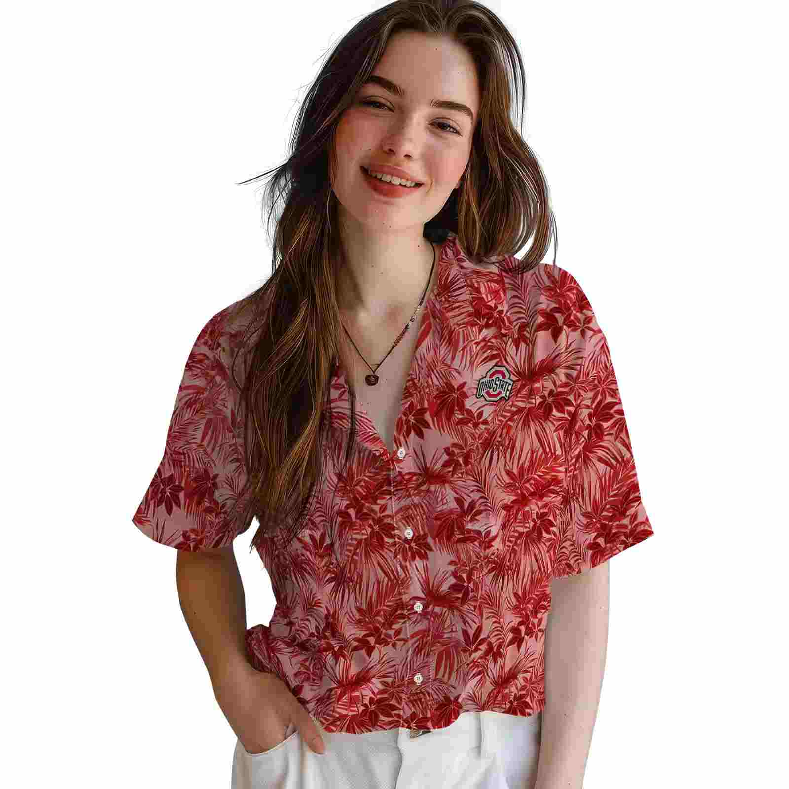 ohio state buckeyes leafy pattern scarlet hawaiian shirt latest model