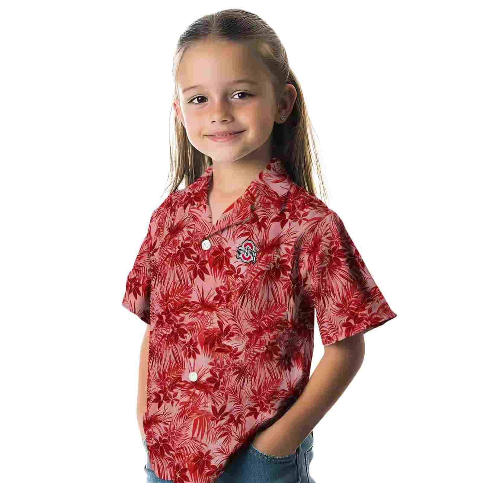 ohio state buckeyes leafy pattern scarlet hawaiian shirt premium grade