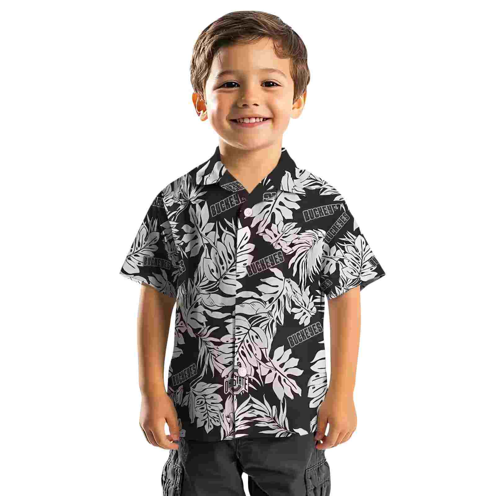 ohio state buckeyes monstera leaf pattern black hawaiian shirt top rated