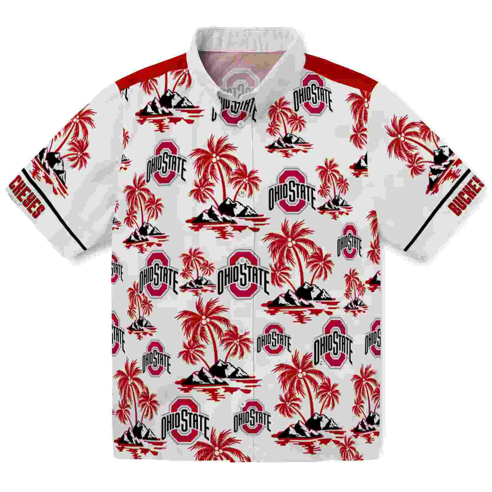 Ohio State Buckeyes Palm Island Print Scarlet White Hawaiian Shirt