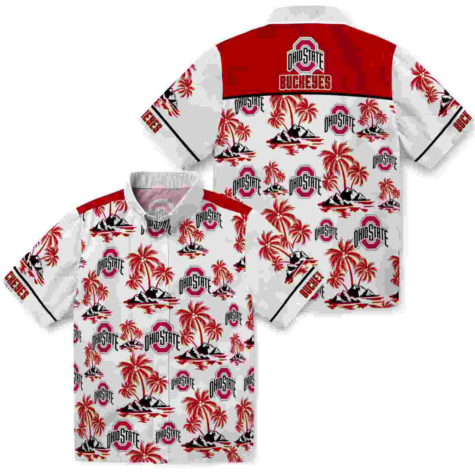 ohio state buckeyes palm island print scarlet white hawaiian shirt high quality