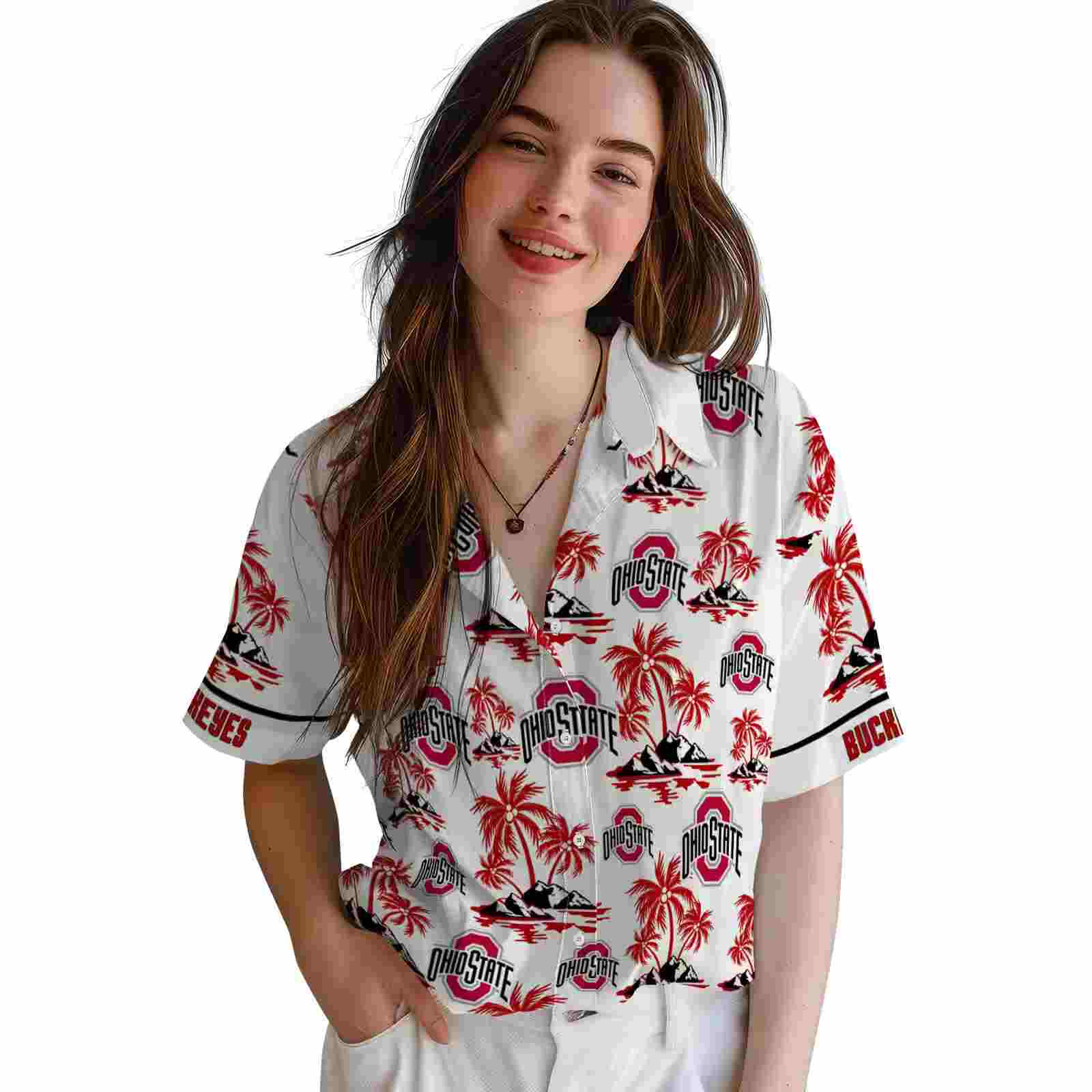 ohio state buckeyes palm island print scarlet white hawaiian shirt latest model