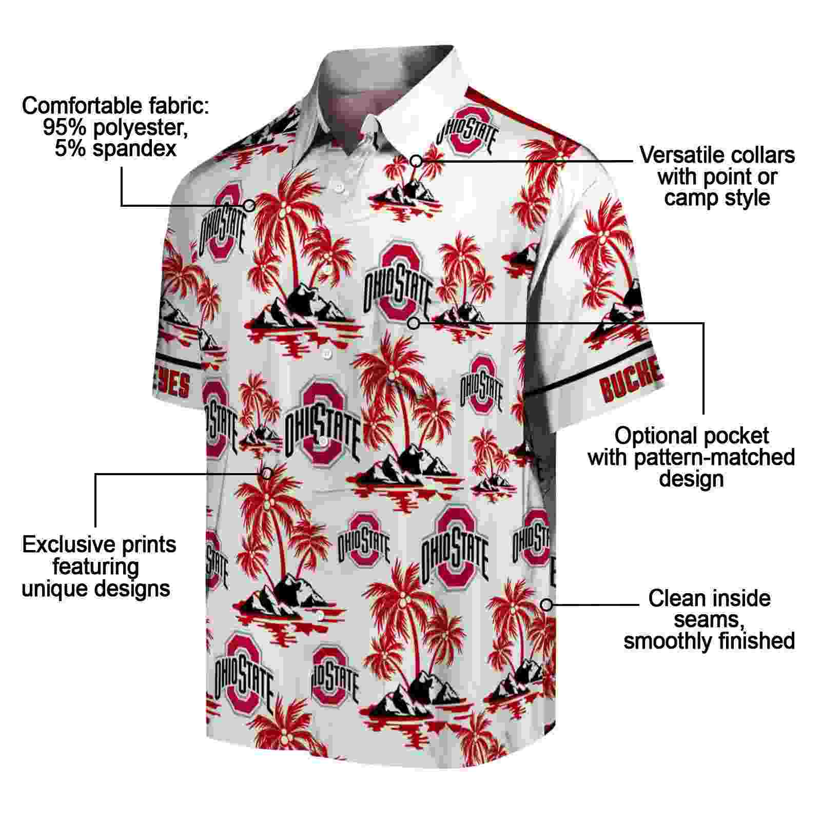 ohio state buckeyes palm island print scarlet white hawaiian shirt new arrival