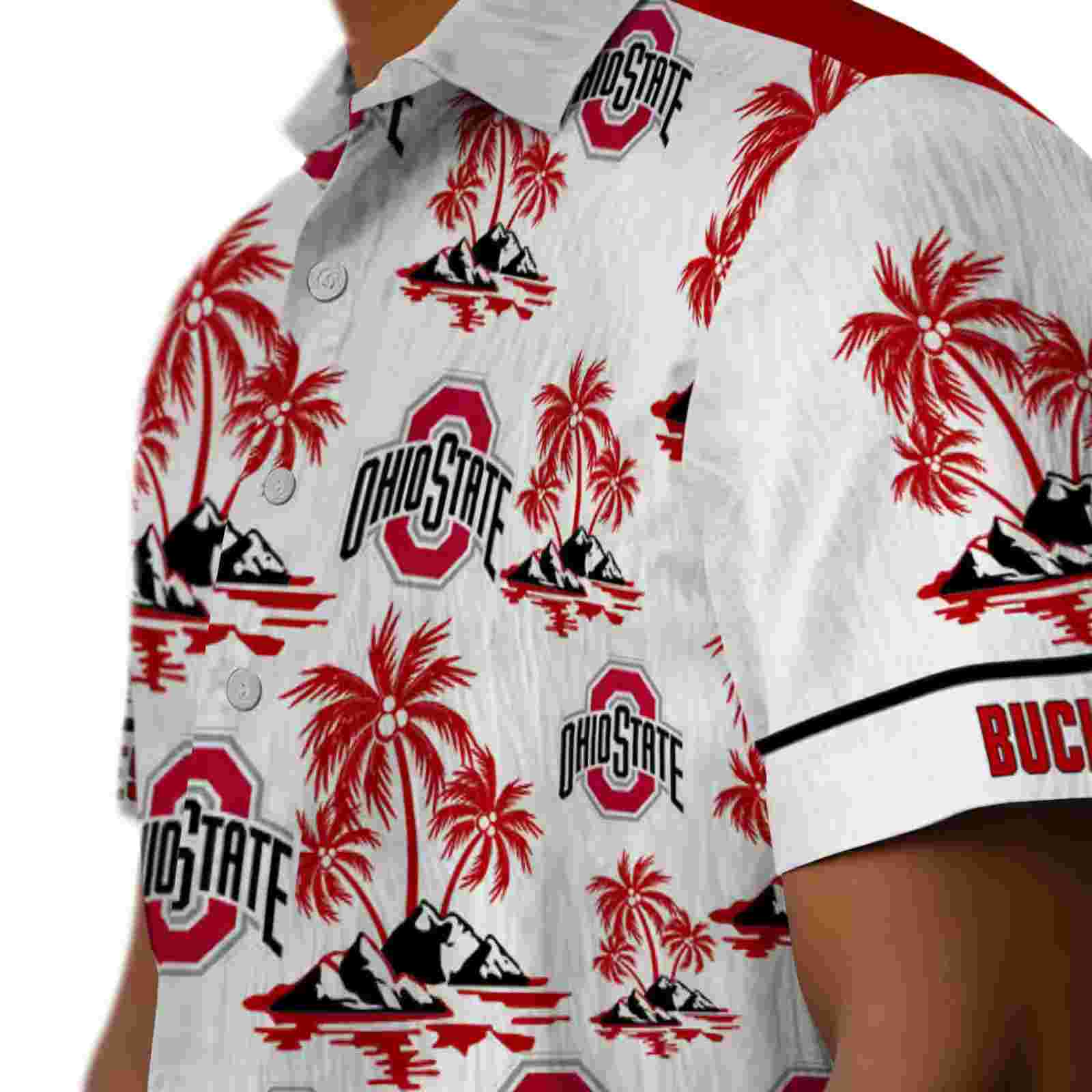 ohio state buckeyes palm island print scarlet white hawaiian shirt trendy