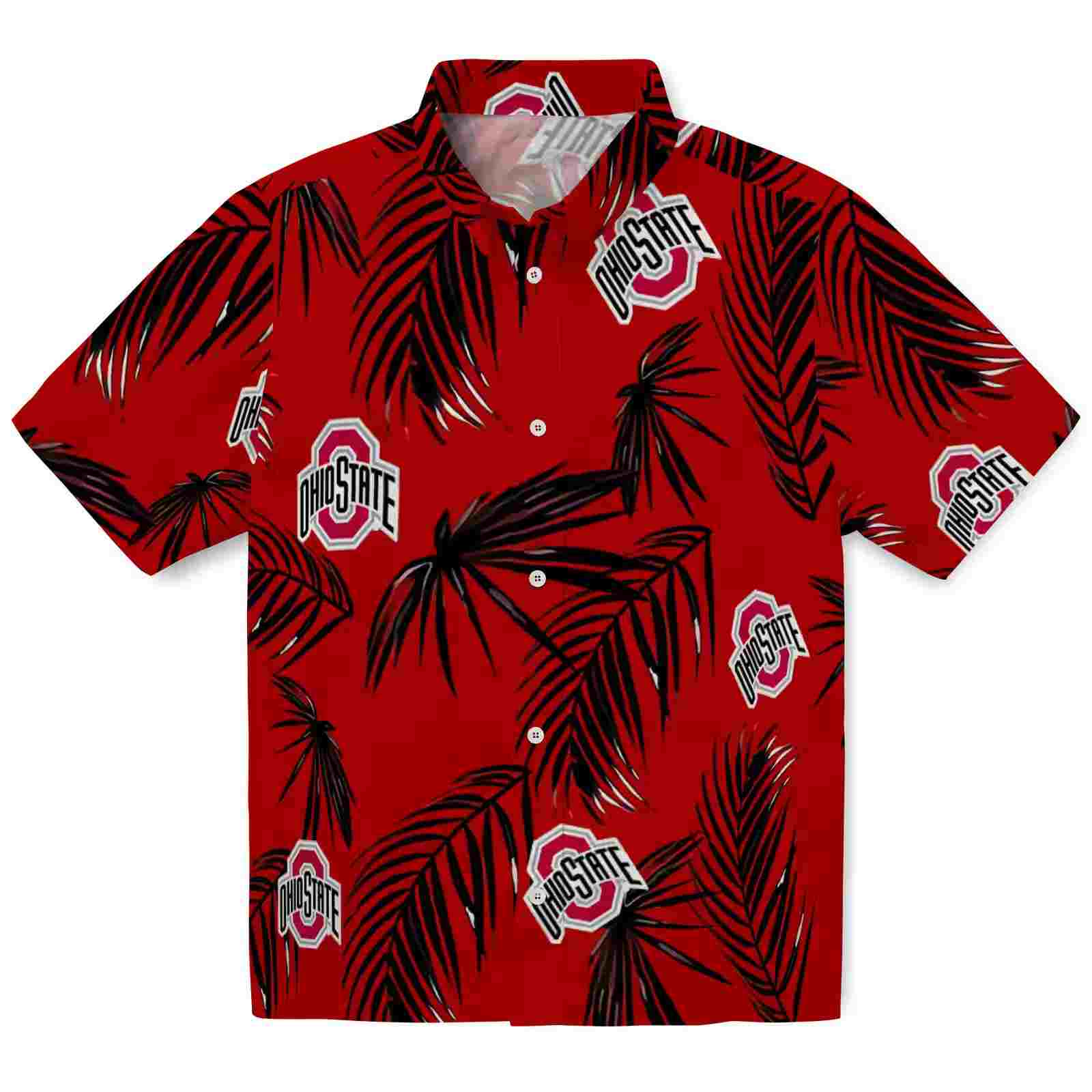 Ohio State Buckeyes Palm Leaf Scarlet Hawaiian Shirt