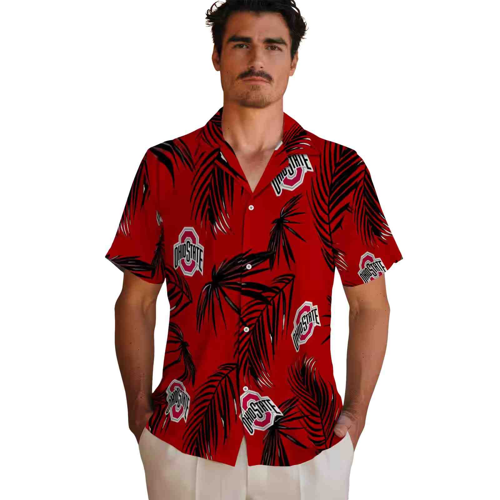 ohio state buckeyes palm leaf scarlet hawaiian shirt fashion forward