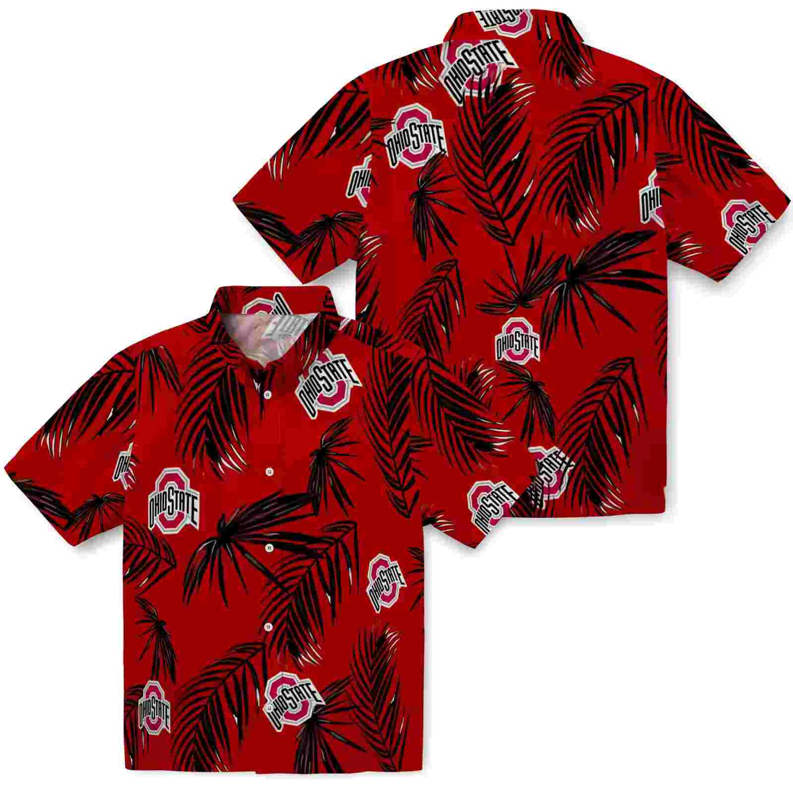 ohio state buckeyes palm leaf scarlet hawaiian shirt high quality