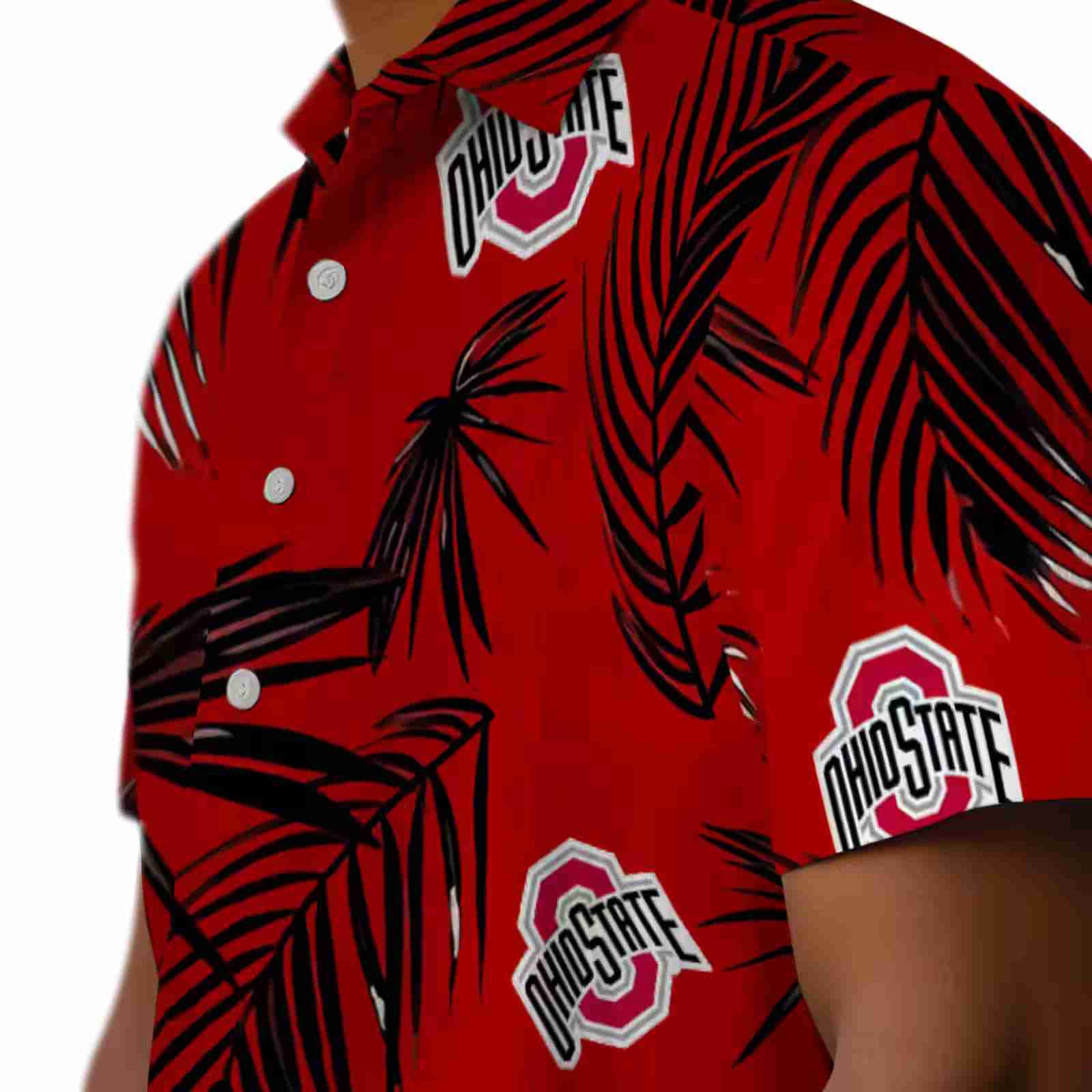 ohio state buckeyes palm leaf scarlet hawaiian shirt trendy