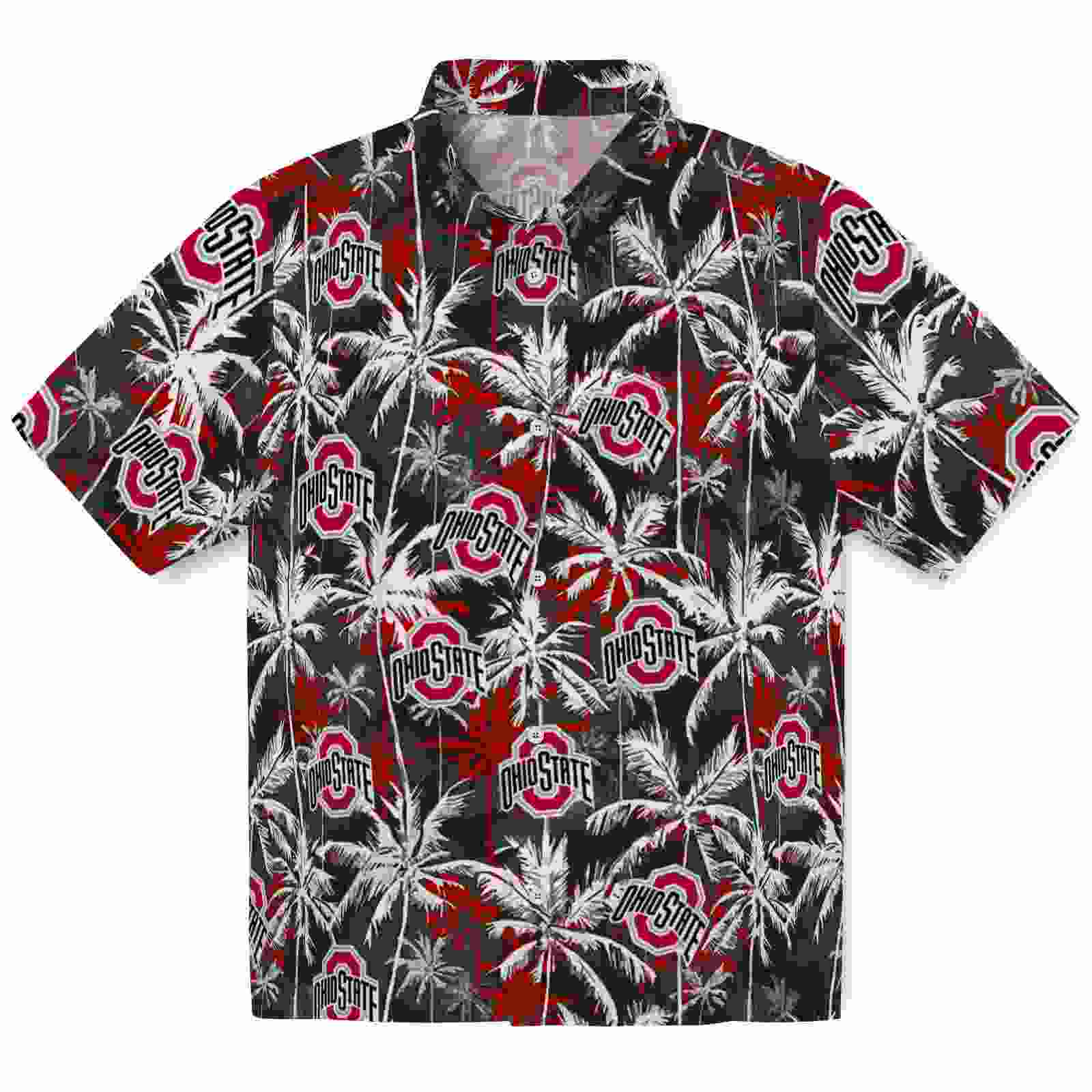 Ohio State Buckeyes Palm Pattern Scarlet Black Hawaiian Shirt