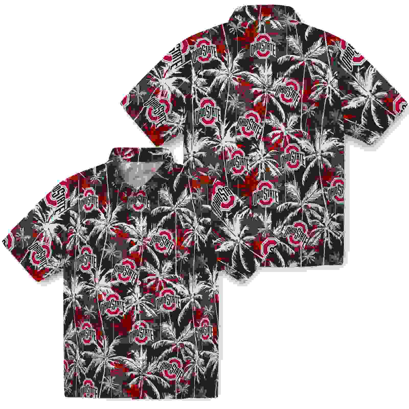 ohio state buckeyes palm pattern scarlet black hawaiian shirt high quality