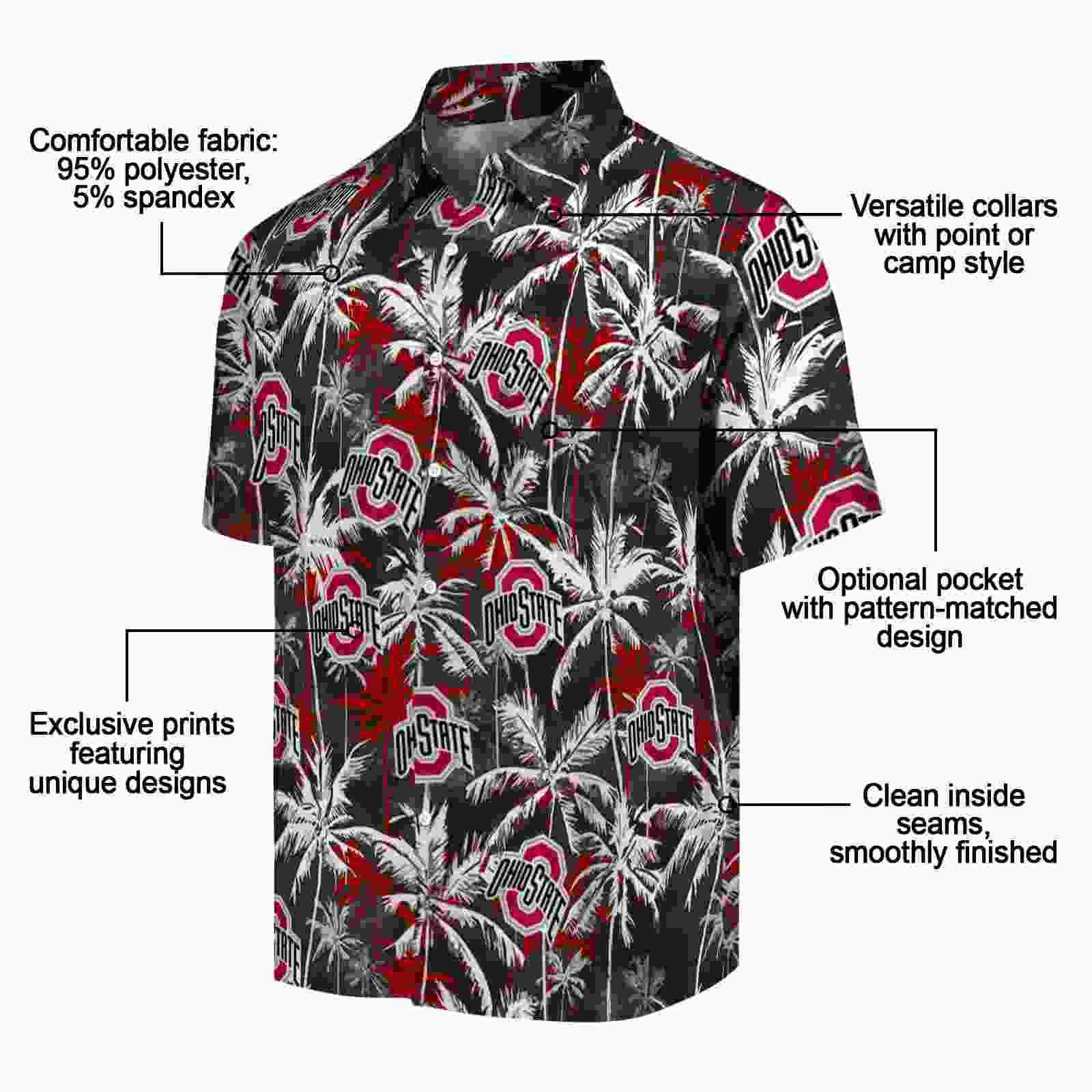 ohio state buckeyes palm pattern scarlet black hawaiian shirt new arrival