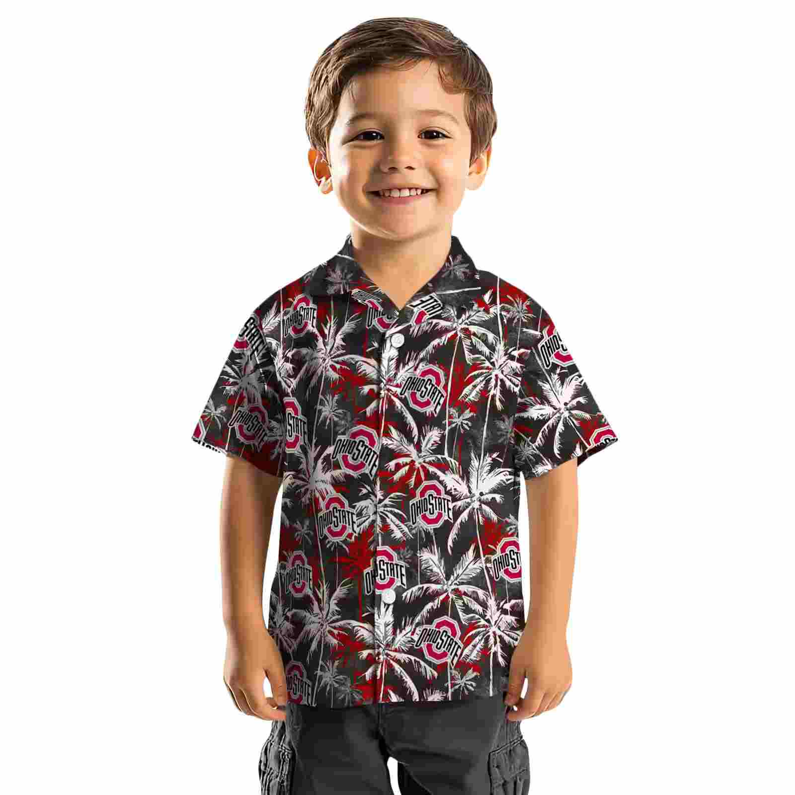 ohio state buckeyes palm pattern scarlet black hawaiian shirt top rated