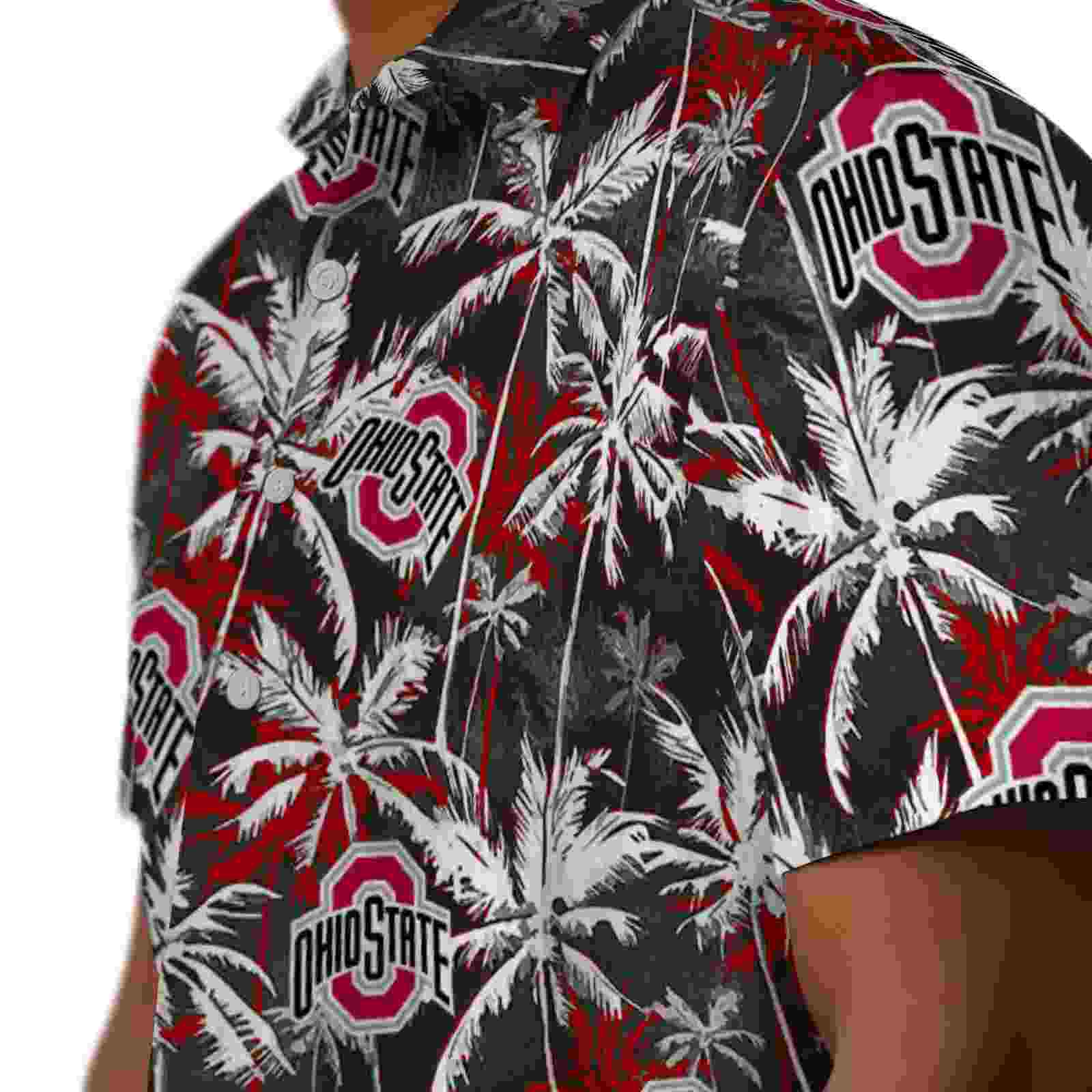 ohio state buckeyes palm pattern scarlet black hawaiian shirt trendy