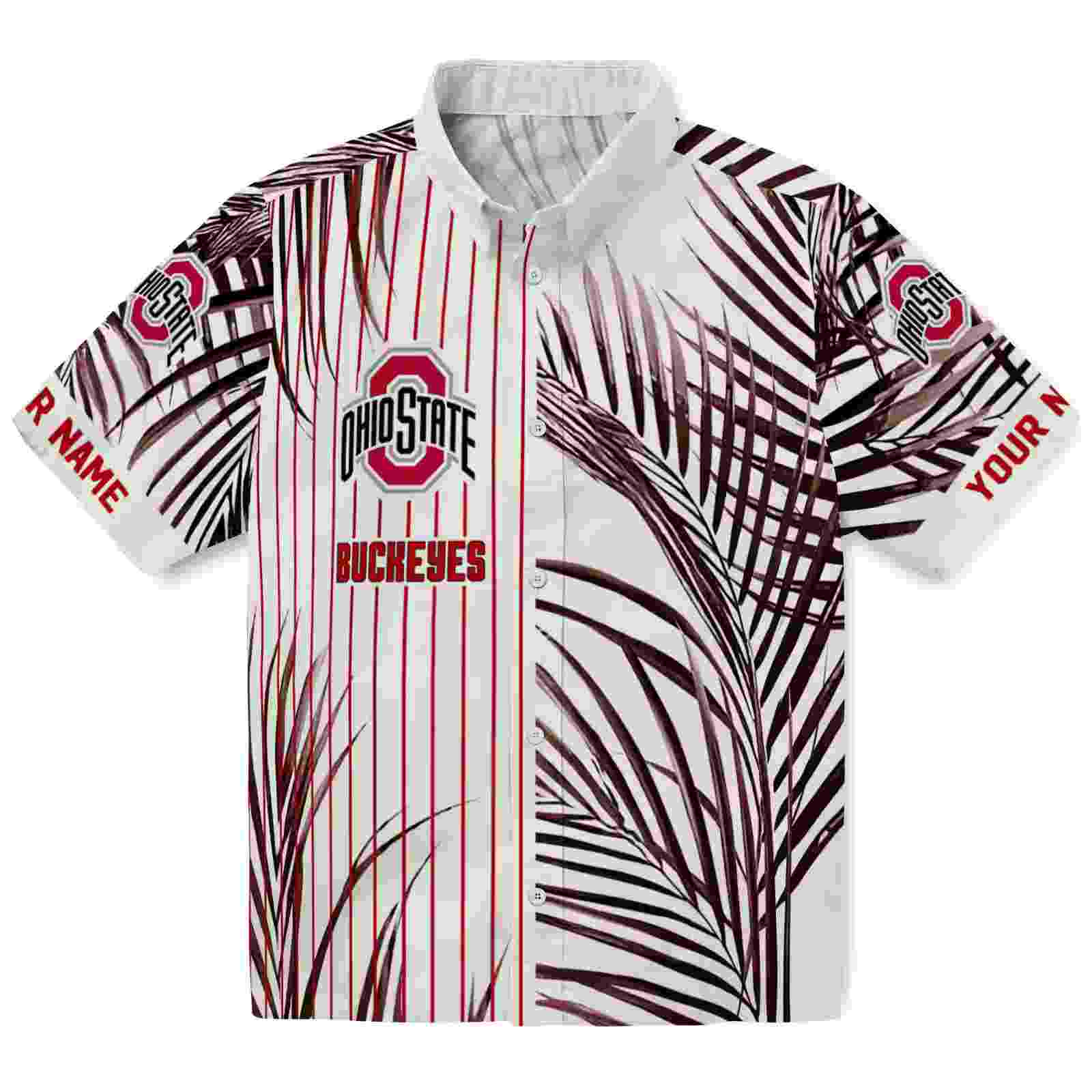 Ohio State Buckeyes Palm Stripes Scarlet Black White Hawaiian Shirt