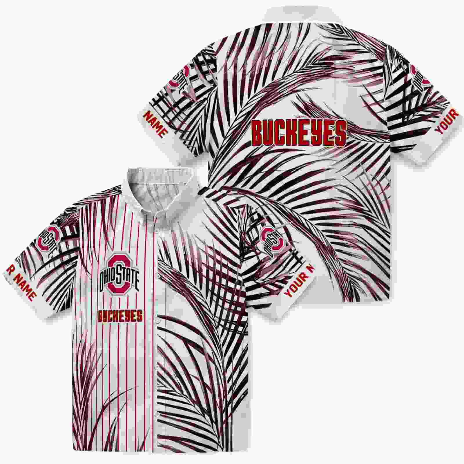 ohio state buckeyes palm stripes scarlet black white hawaiian shirt high quality