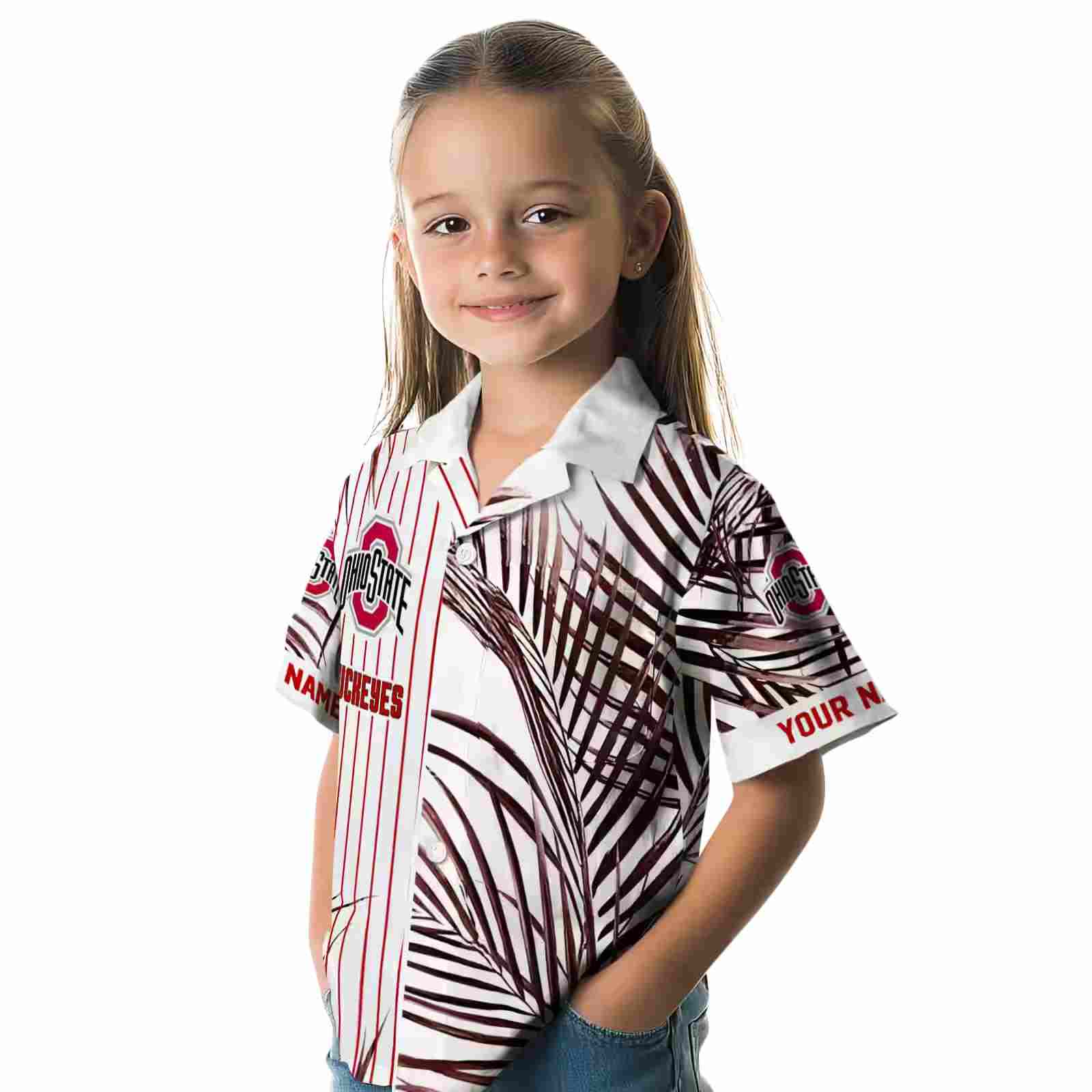 ohio state buckeyes palm stripes scarlet black white hawaiian shirt premium grade