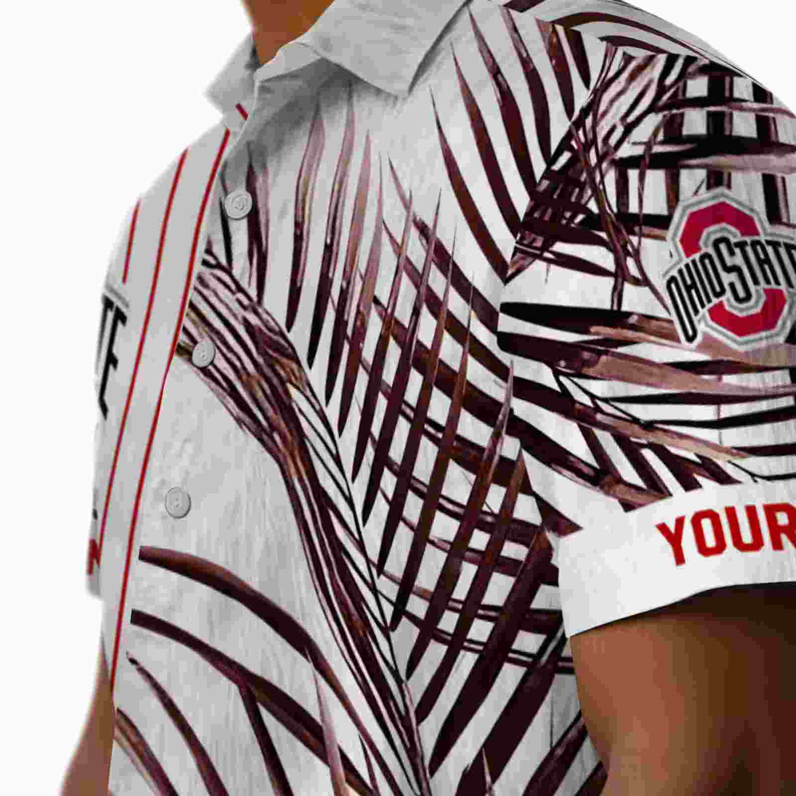 ohio state buckeyes palm stripes scarlet black white hawaiian shirt trendy