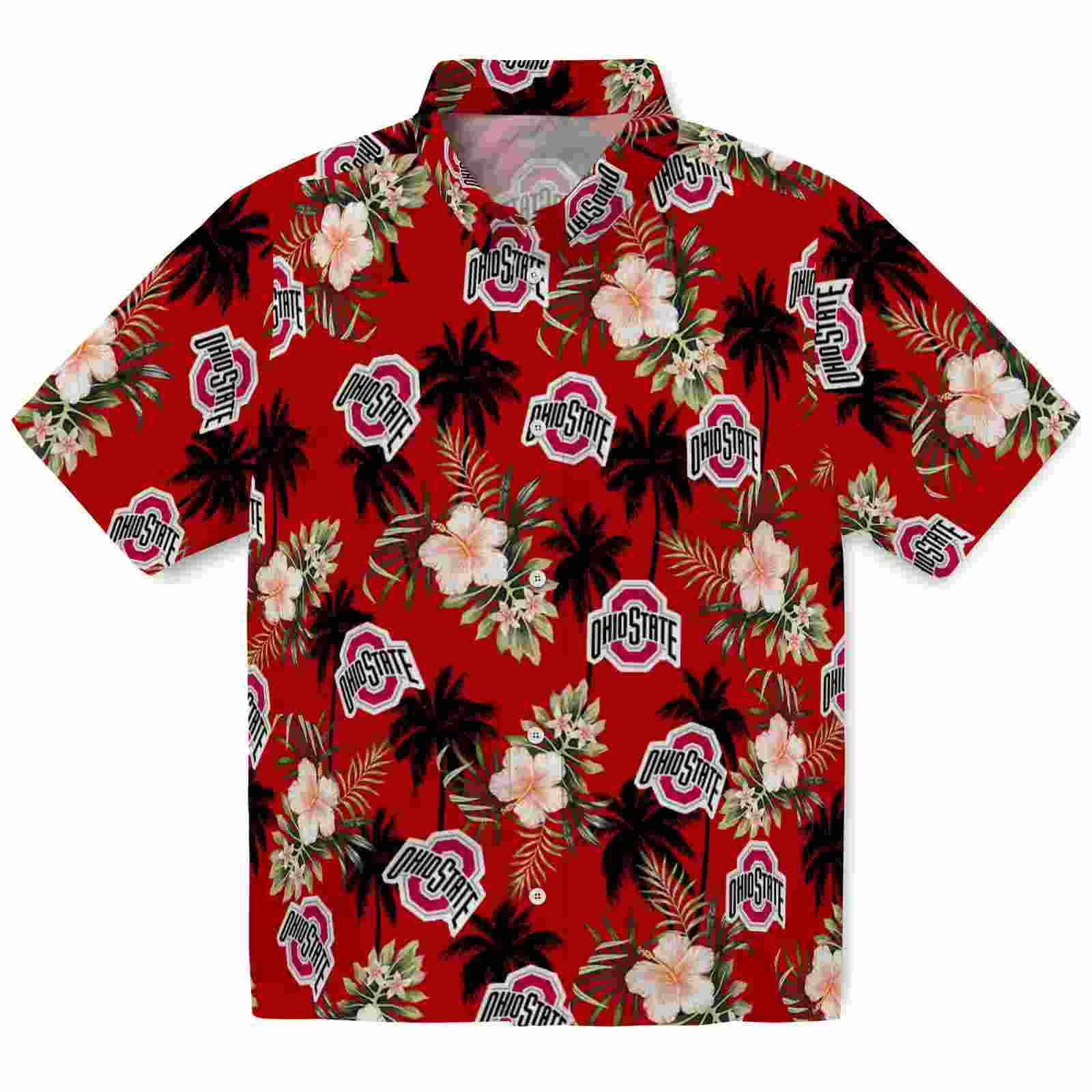 Ohio State Buckeyes Palm Tree Flower Scarlet Hawaiian Shirt