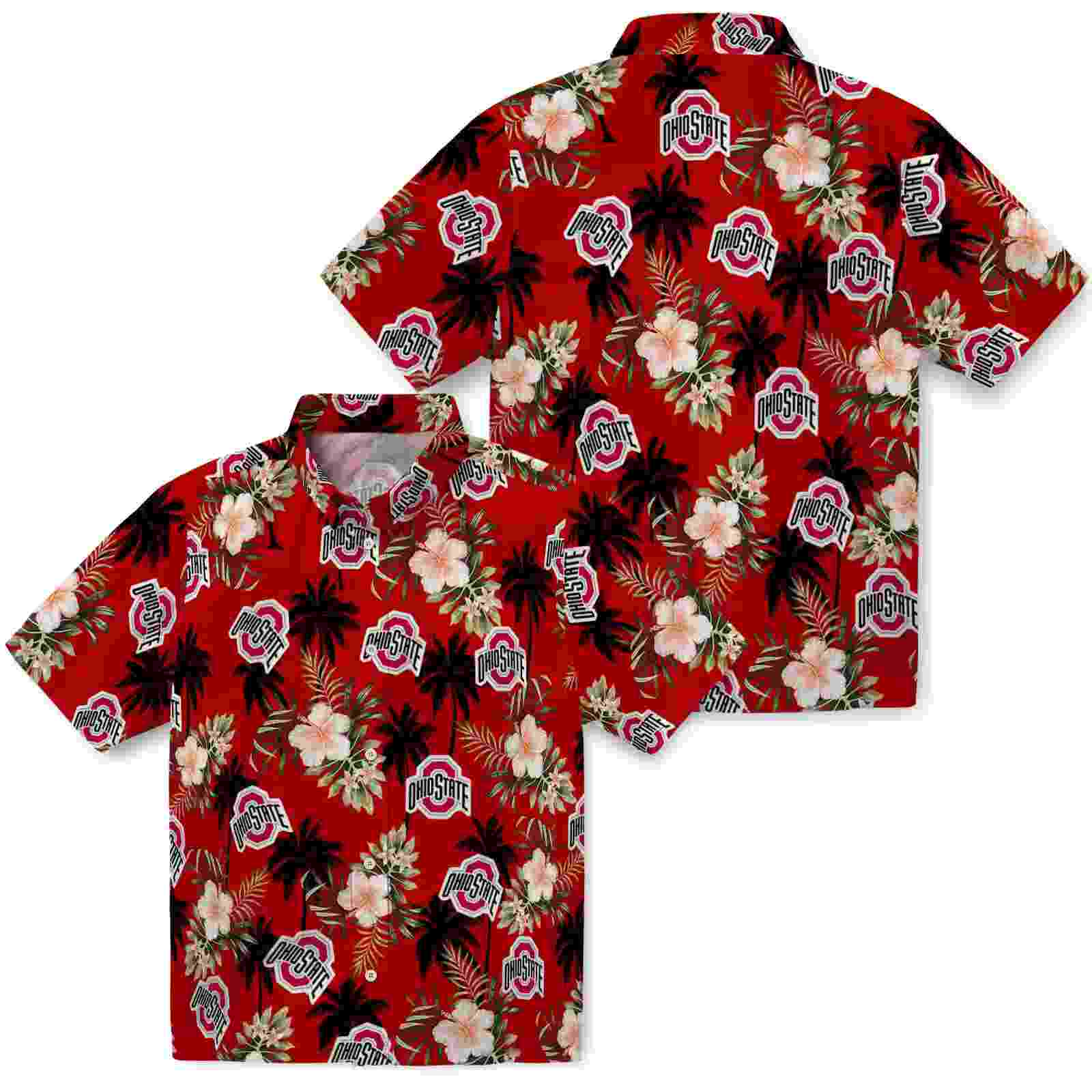 ohio state buckeyes palm tree flower scarlet hawaiian shirt high quality