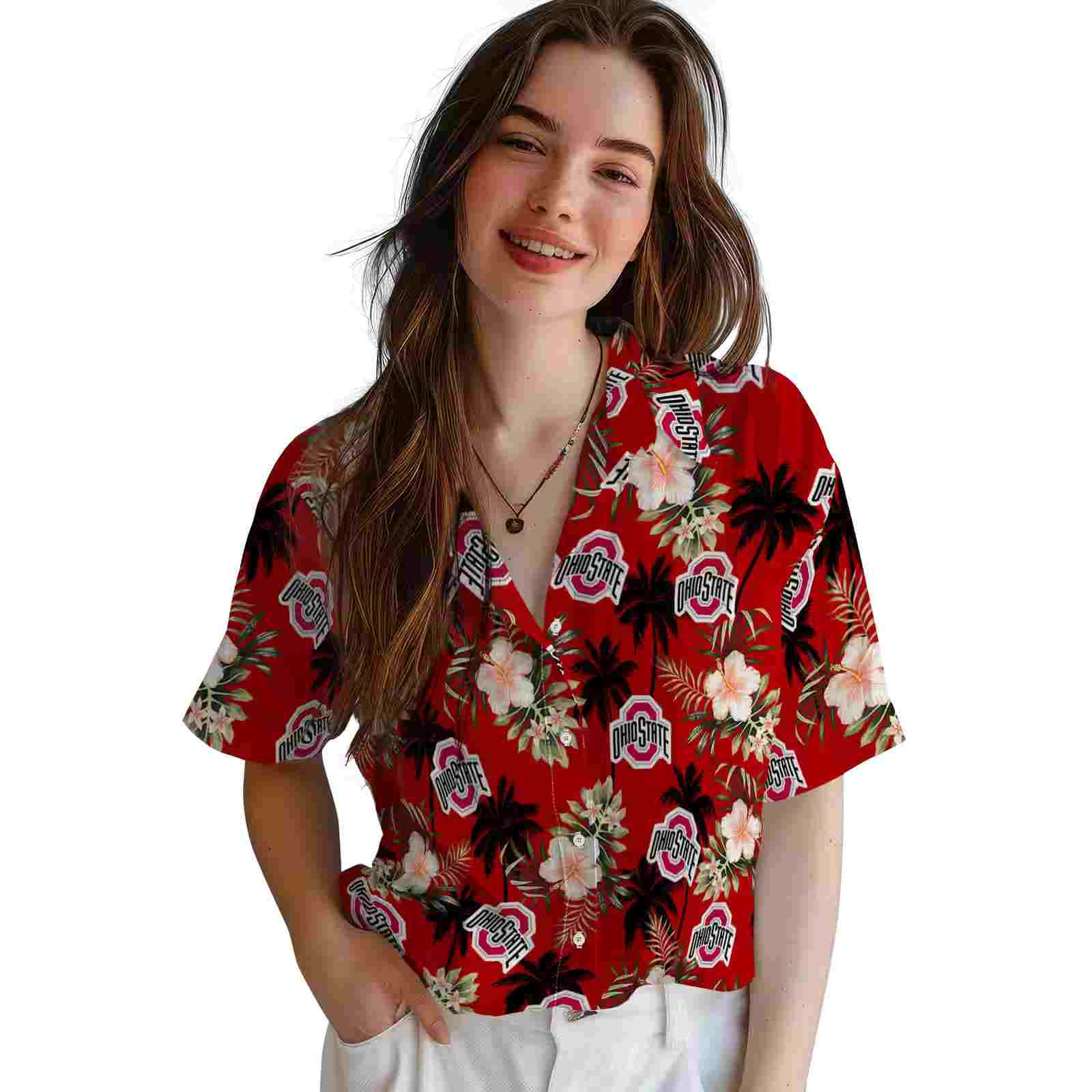 ohio state buckeyes palm tree flower scarlet hawaiian shirt latest model