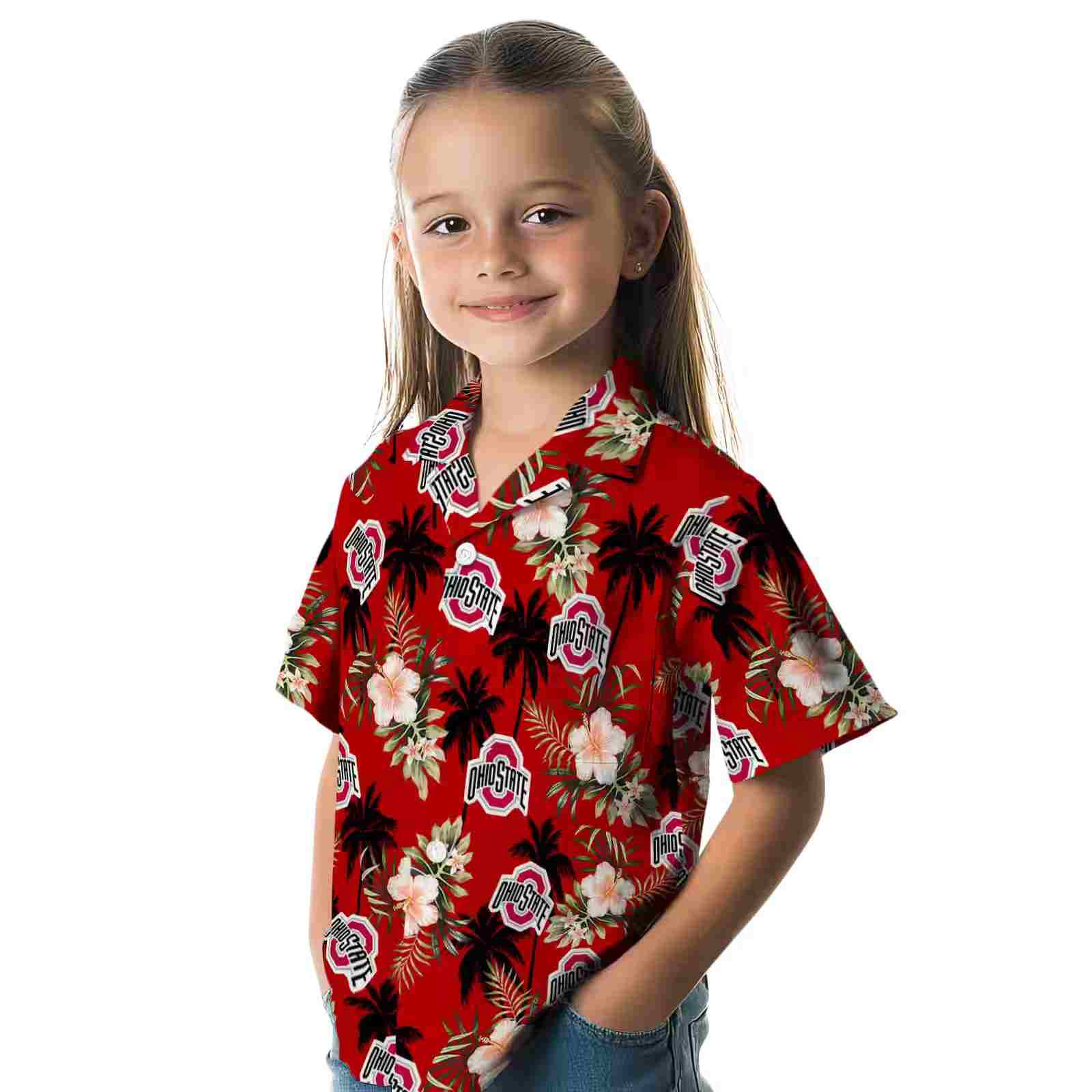 ohio state buckeyes palm tree flower scarlet hawaiian shirt premium grade